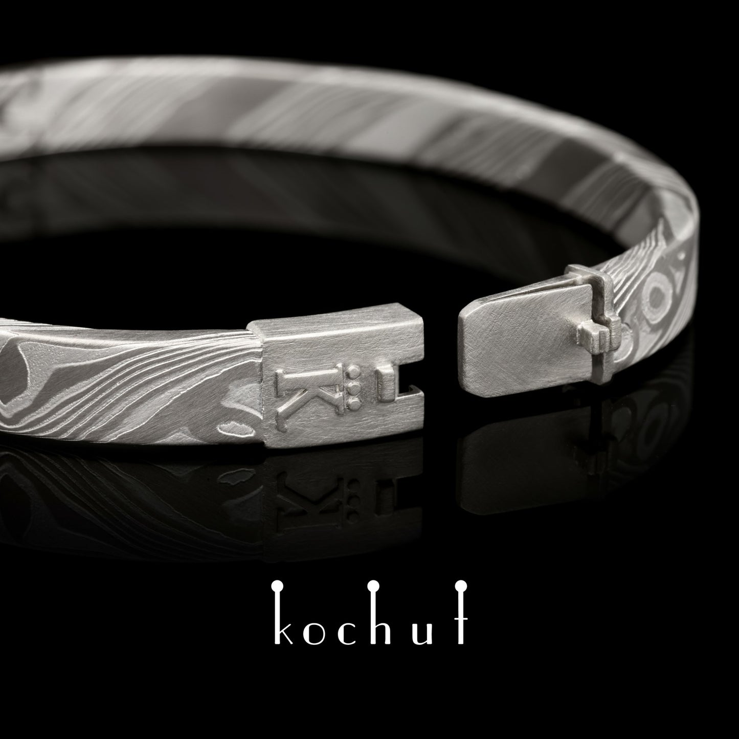 Enso – Mokume-Armband aus Palladium, Weißgold und geätztem Silber