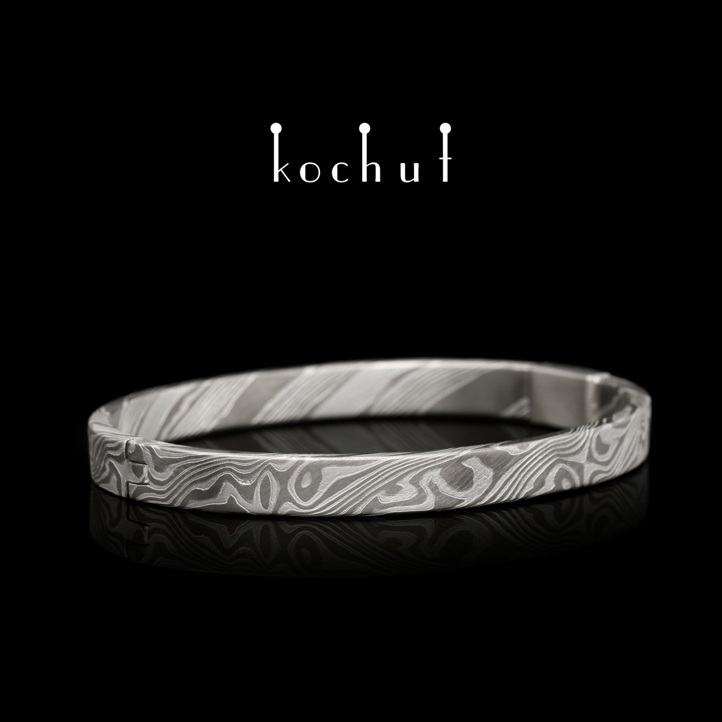 Enso – Mokume-Armband aus Palladium, Weißgold und geätztem Silber
