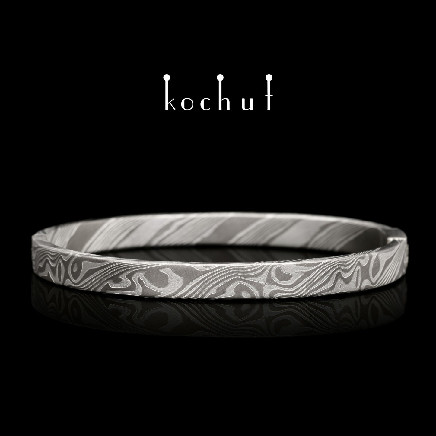 Enso – Mokume-Armband aus Palladium, Weißgold und geätztem Silber