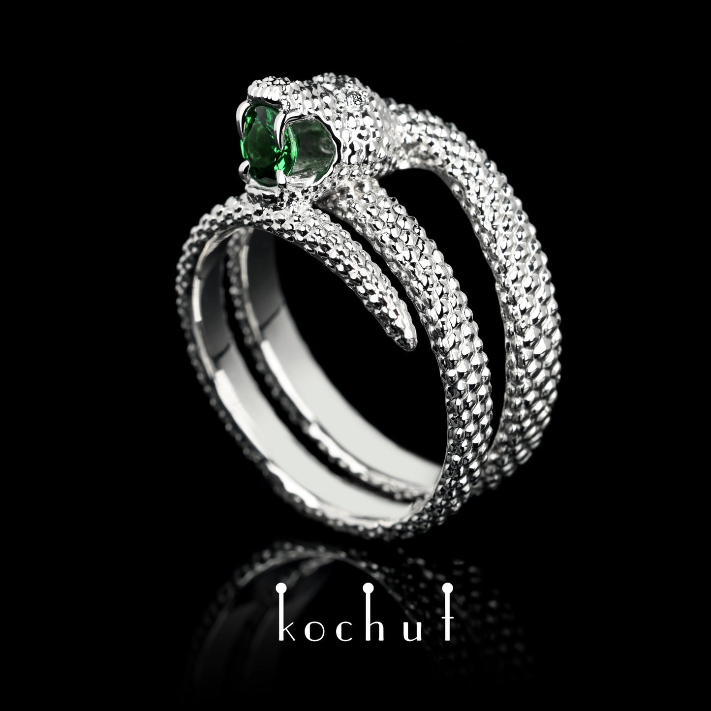 Die Liebe der Zügellosen - Ring aus Weißgold mit Tsavorit und Diamant und mit Rhodium überzogen