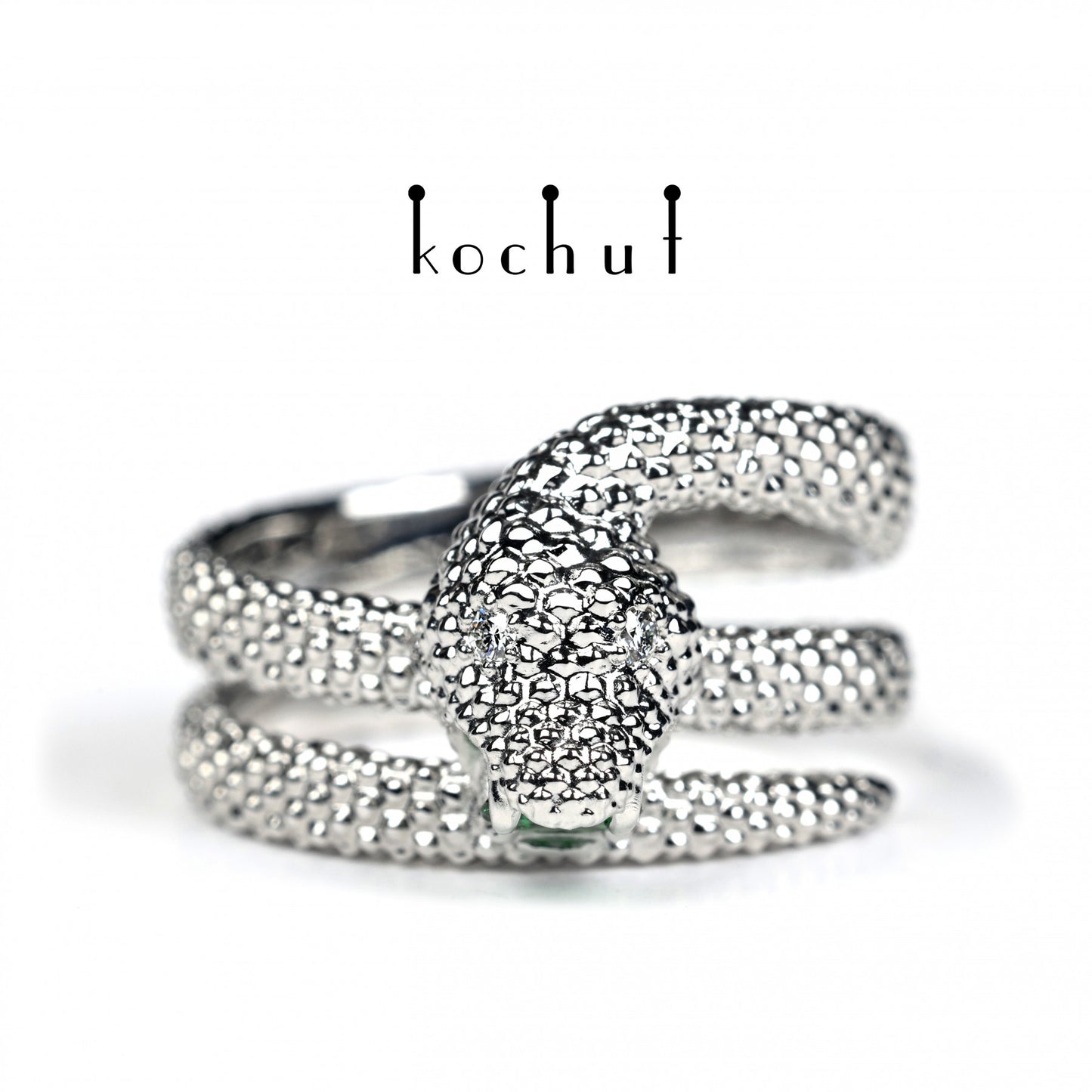 Die Liebe der Zügellosen - Ring aus Weißgold mit Tsavorit und Diamant und mit Rhodium überzogen