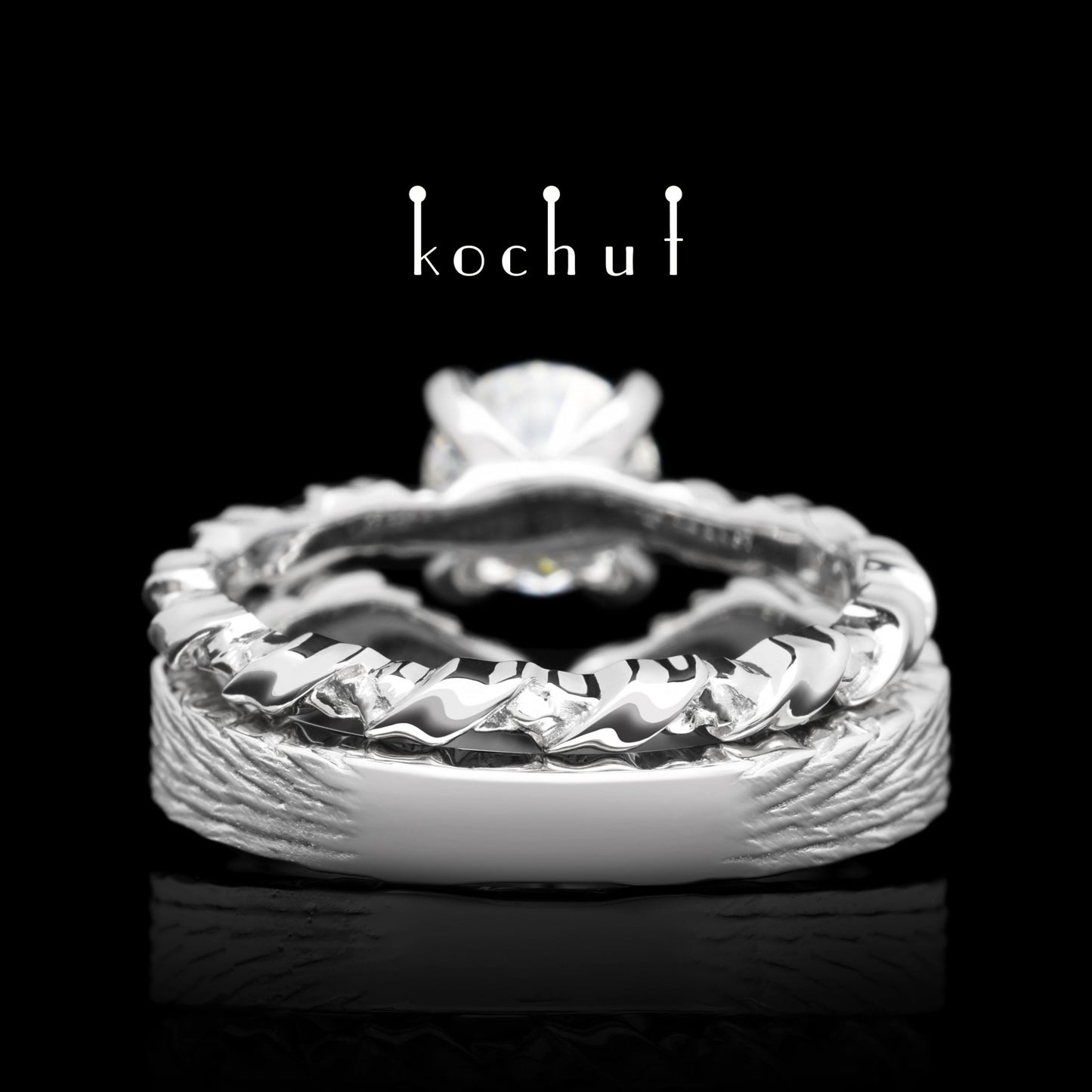 Helena von Troja – Doppel-Verlobungsring aus Weißgold mit Diamant, beschichtet mit weißem Rhodium