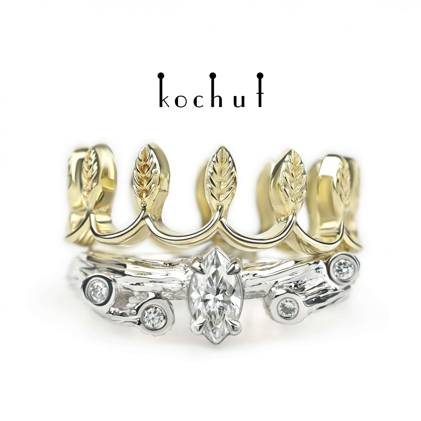 Ihrer Majestät Doppelter Ring Weiß- und Gelbgold mit Diamanten und weißem Rhodium