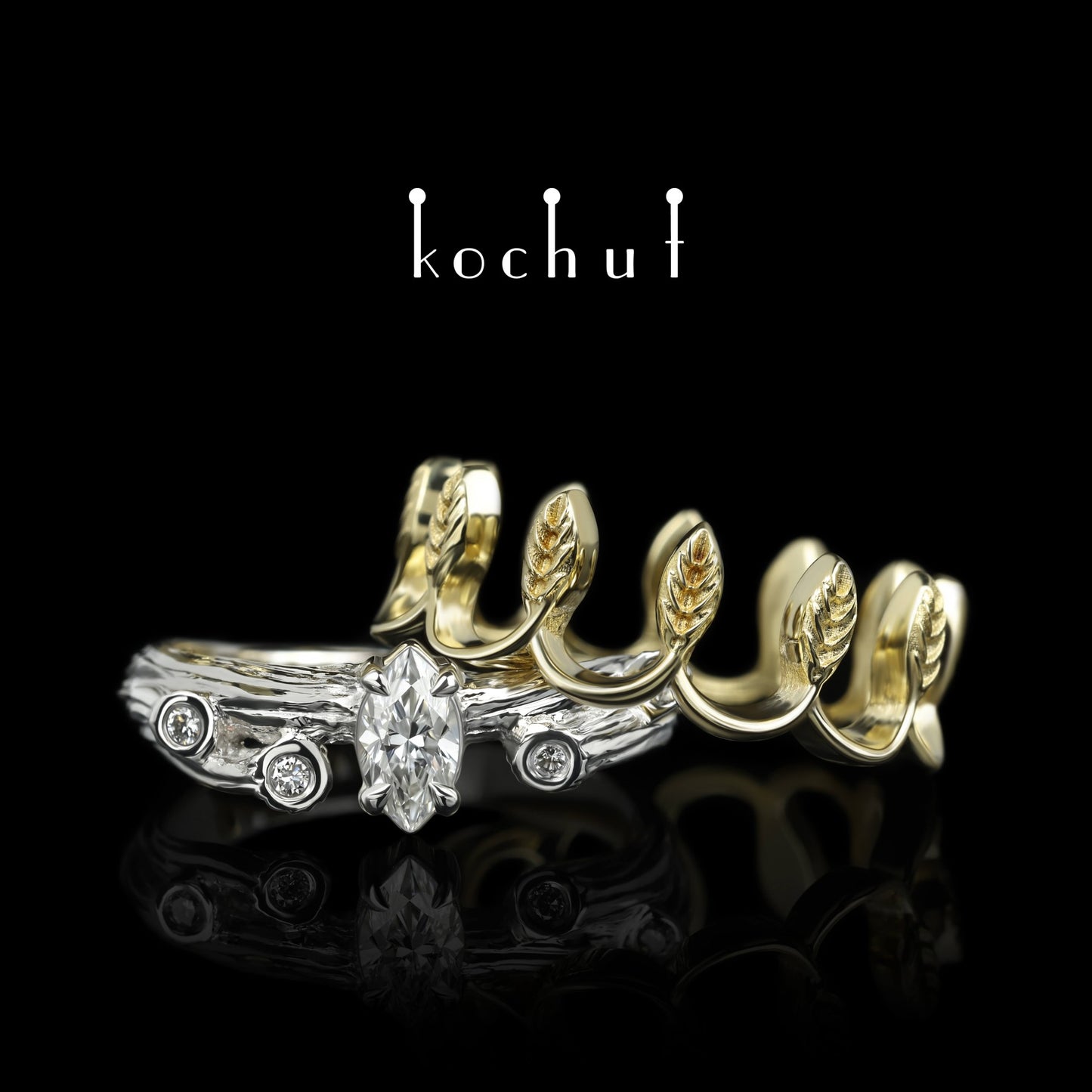 Ihrer Majestät Doppelter Ring Weiß- und Gelbgold mit Diamanten und weißem Rhodium