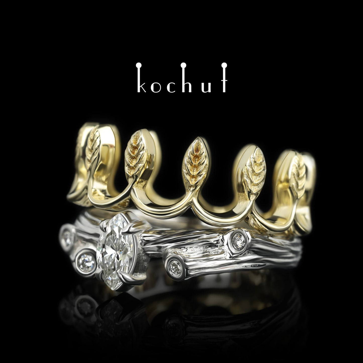 Ihrer Majestät Doppelter Ring Weiß- und Gelbgold mit Diamanten und weißem Rhodium