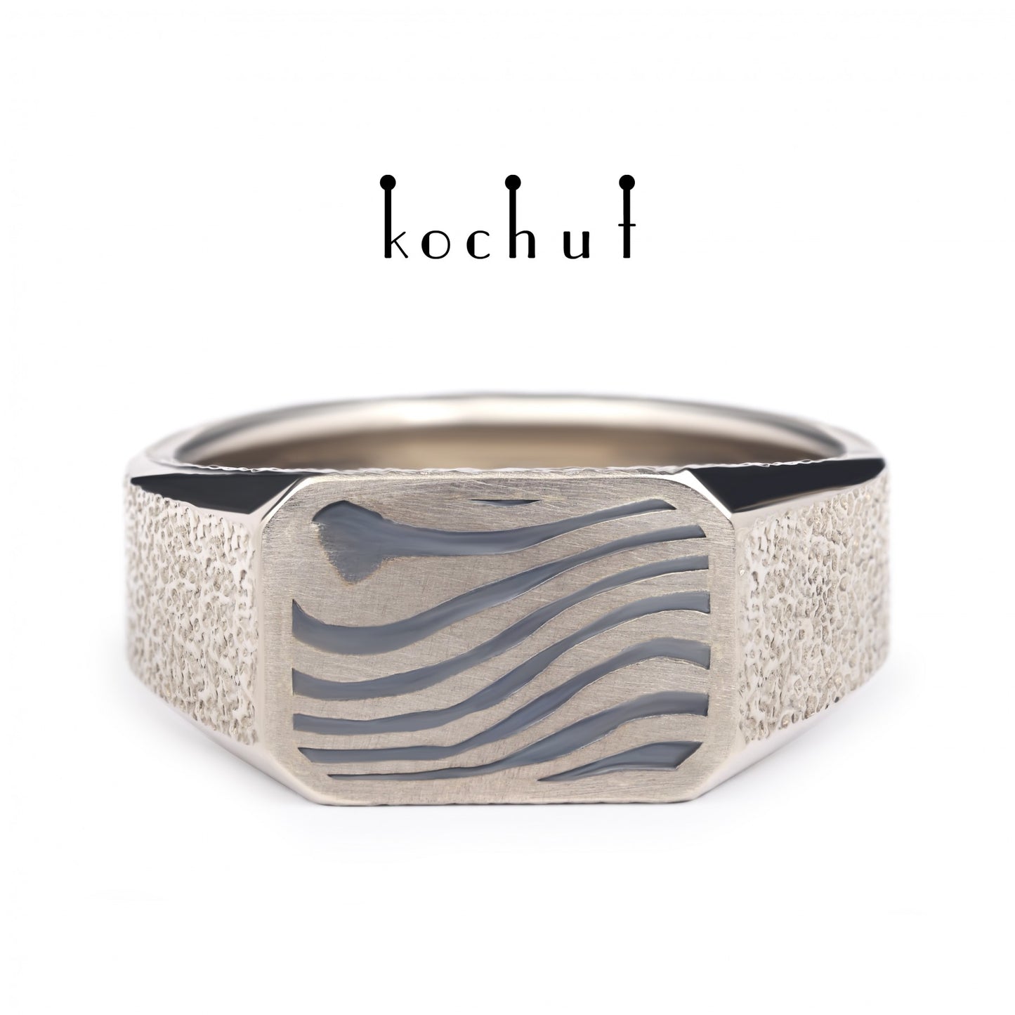 Kоgen – Mokume-Ring aus Palladiumgold, oxidiertem und geätztem Silber