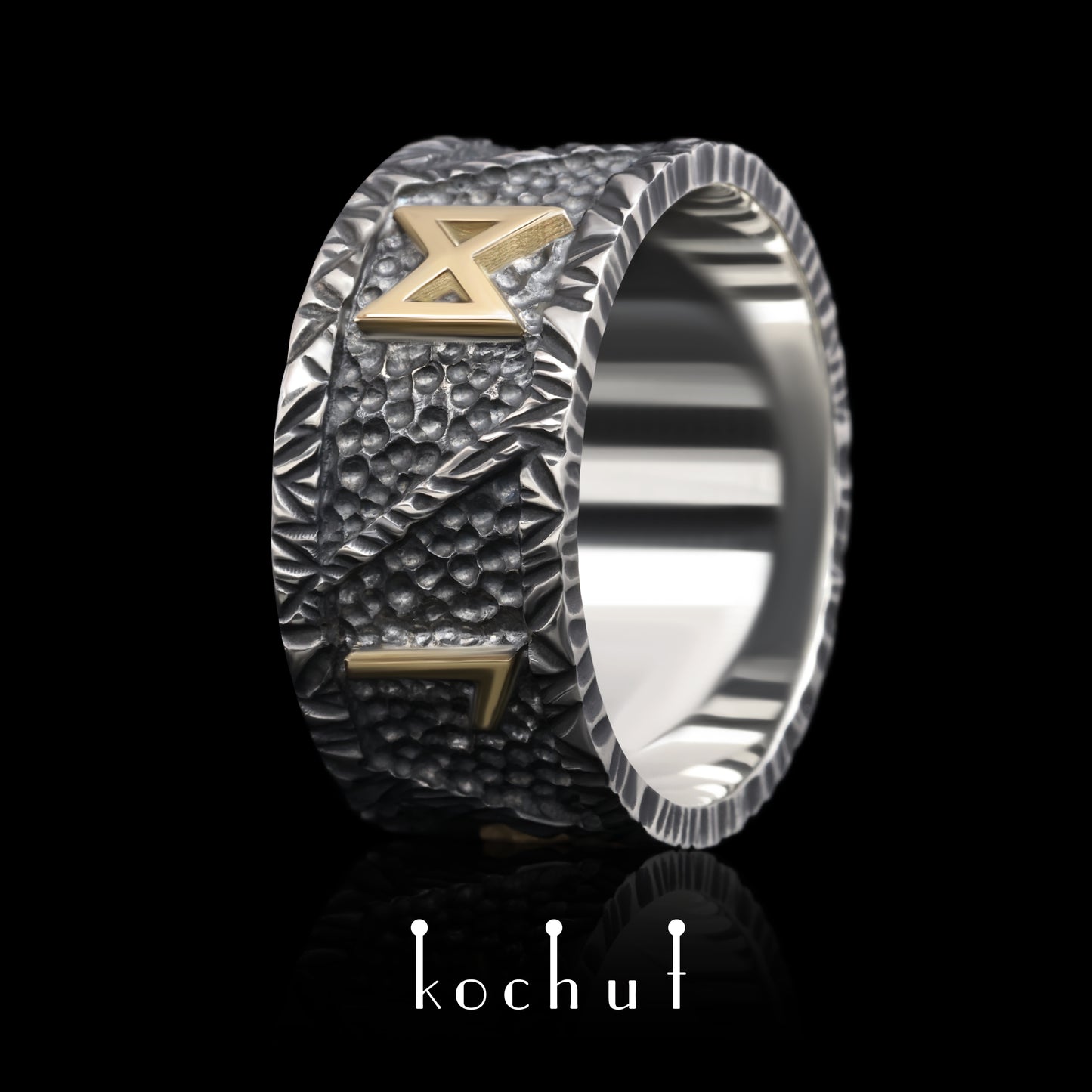 Runic Force — Ring aus oxidiertem Silber und Gelbgold