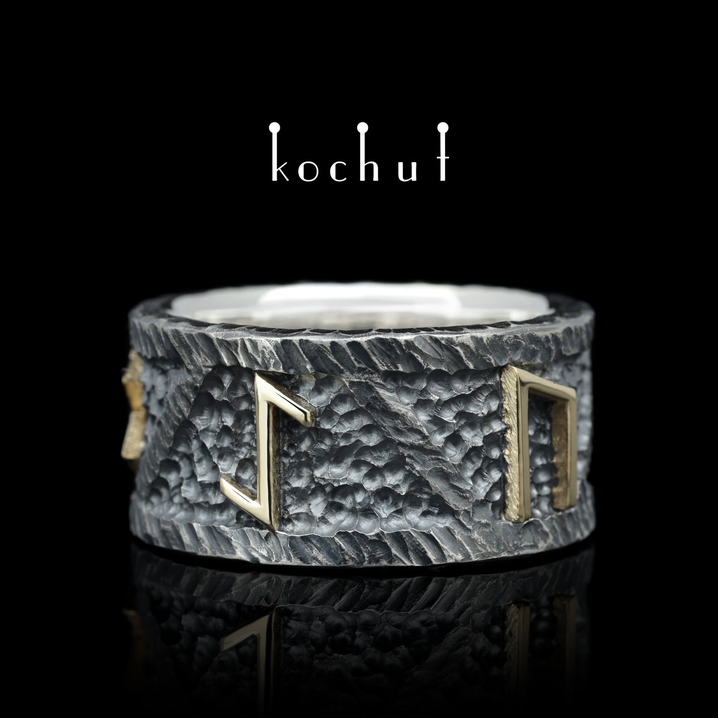 Runic Force — Ring aus oxidiertem Silber und Gelbgold