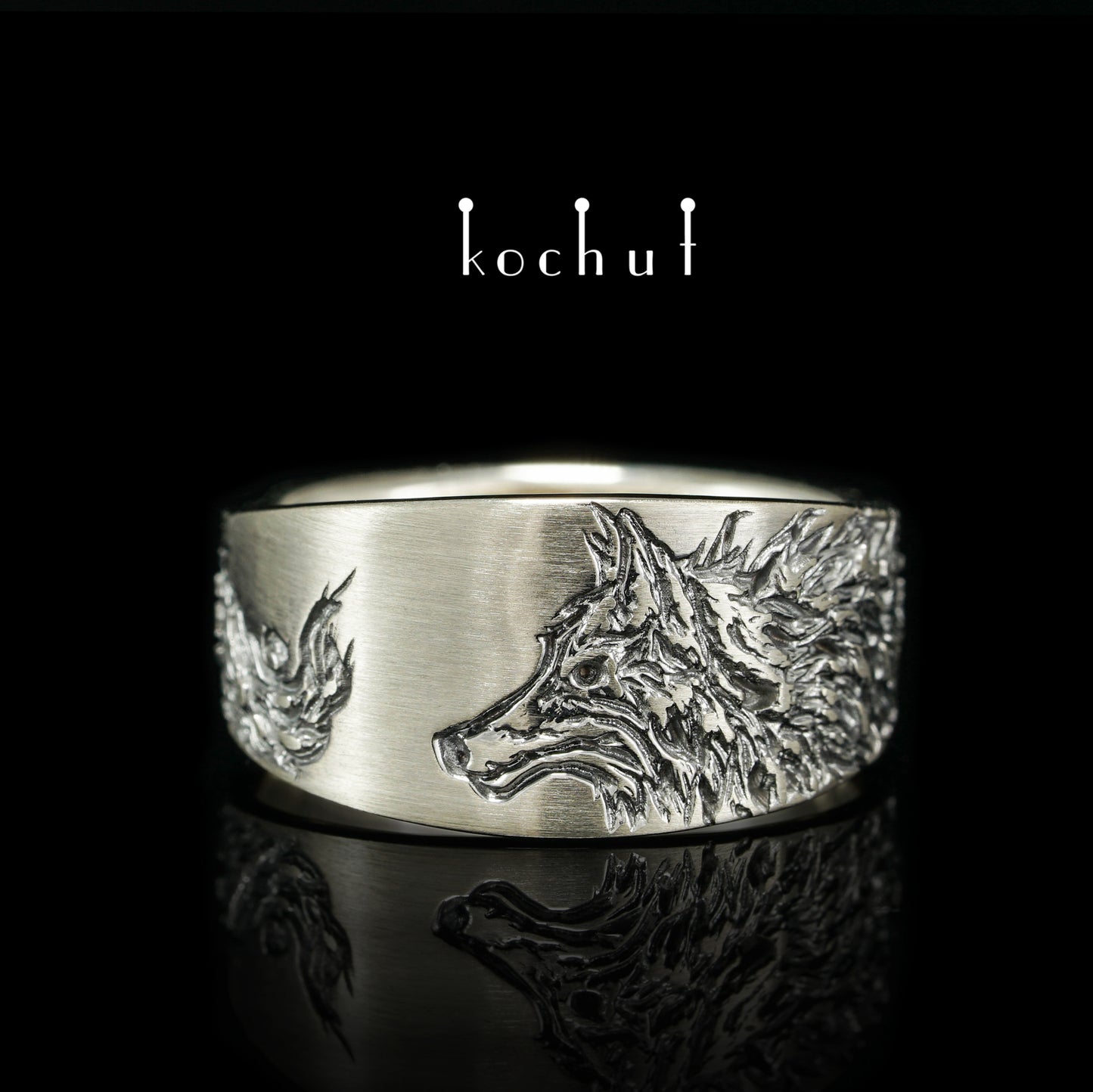 Dunkler Wolf — Weißgoldring mit schwarzem Rhodium