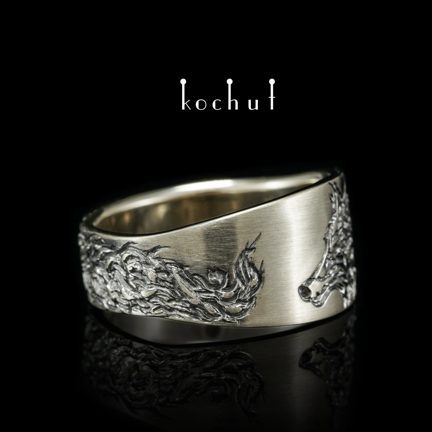 Dunkler Wolf — Weißgoldring mit schwarzem Rhodium