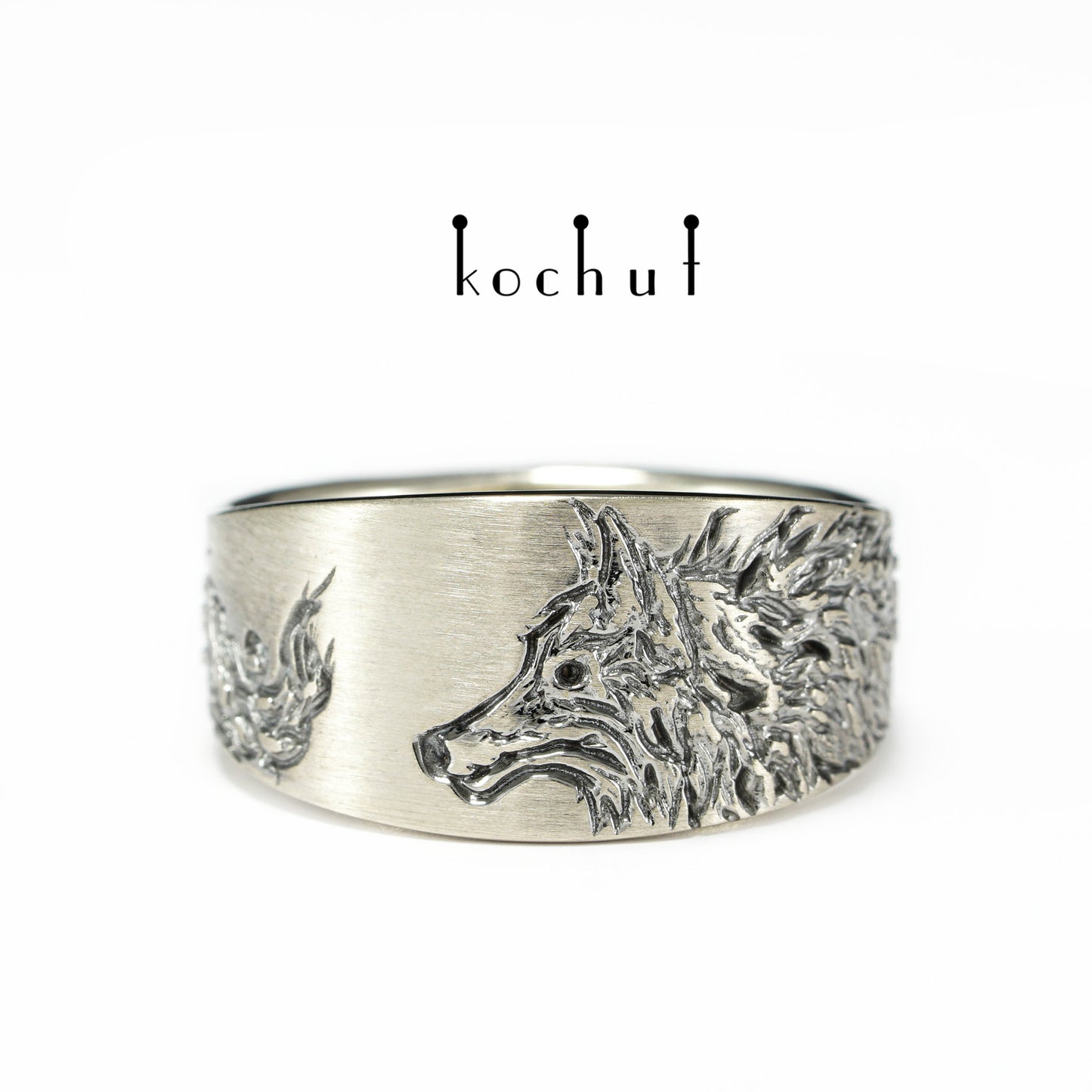 Dunkler Wolf — Weißgoldring mit schwarzem Rhodium