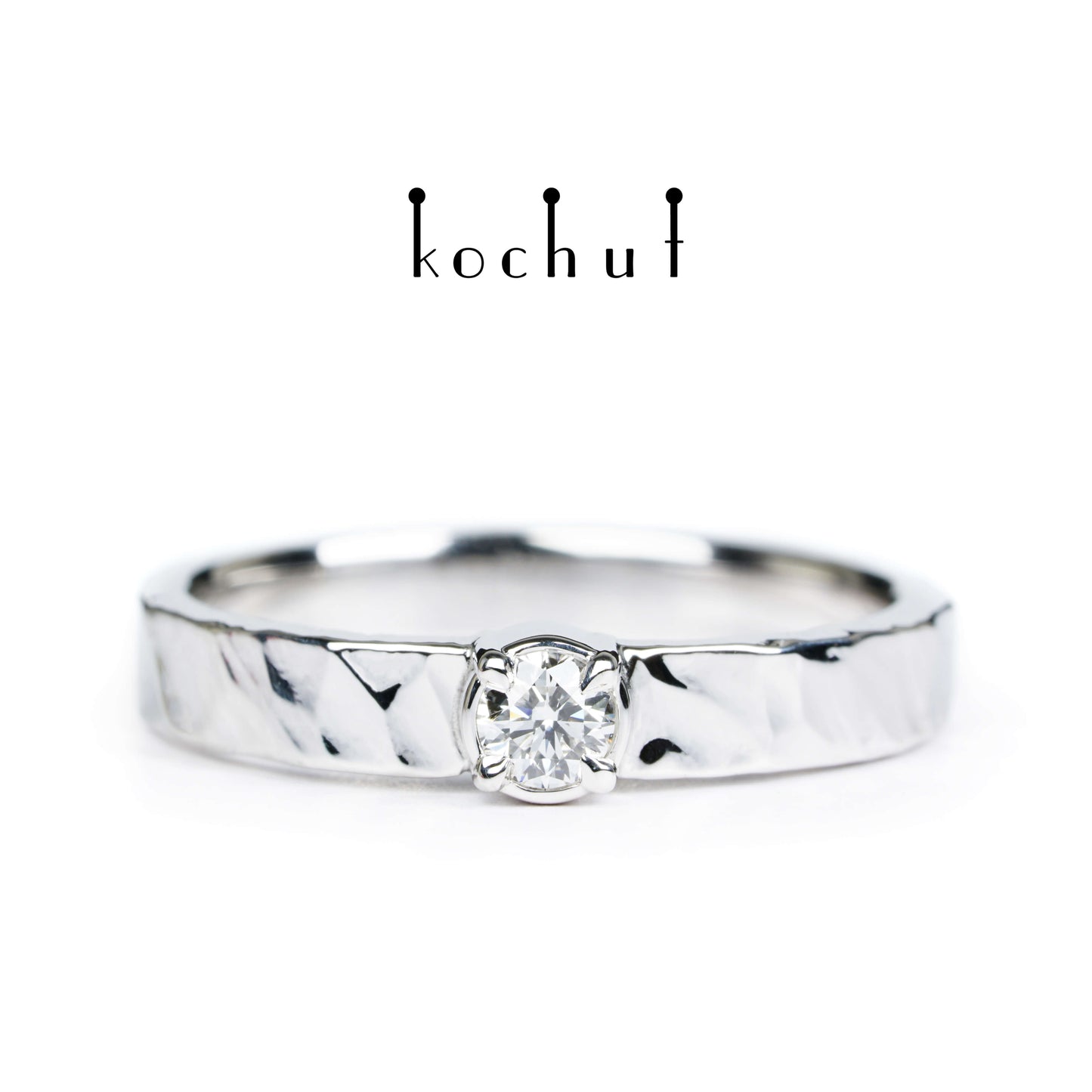 Regenbogen-Kaleidoskop — Verlobungsring aus Weißgold mit Diamant, beschichtet mit weißem Rhodium