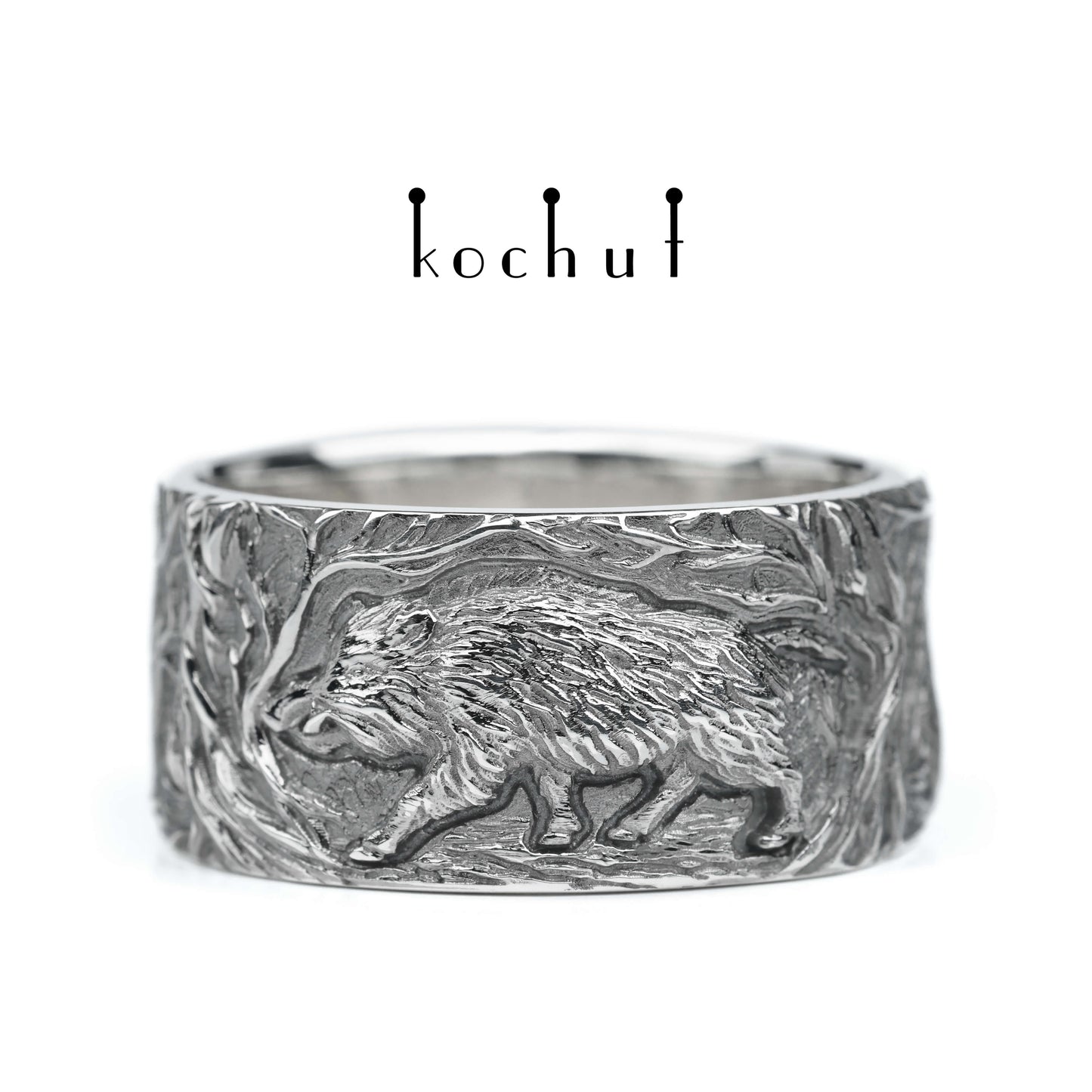 Wildschwein — silberner Ring mit schwarzem Rhodium