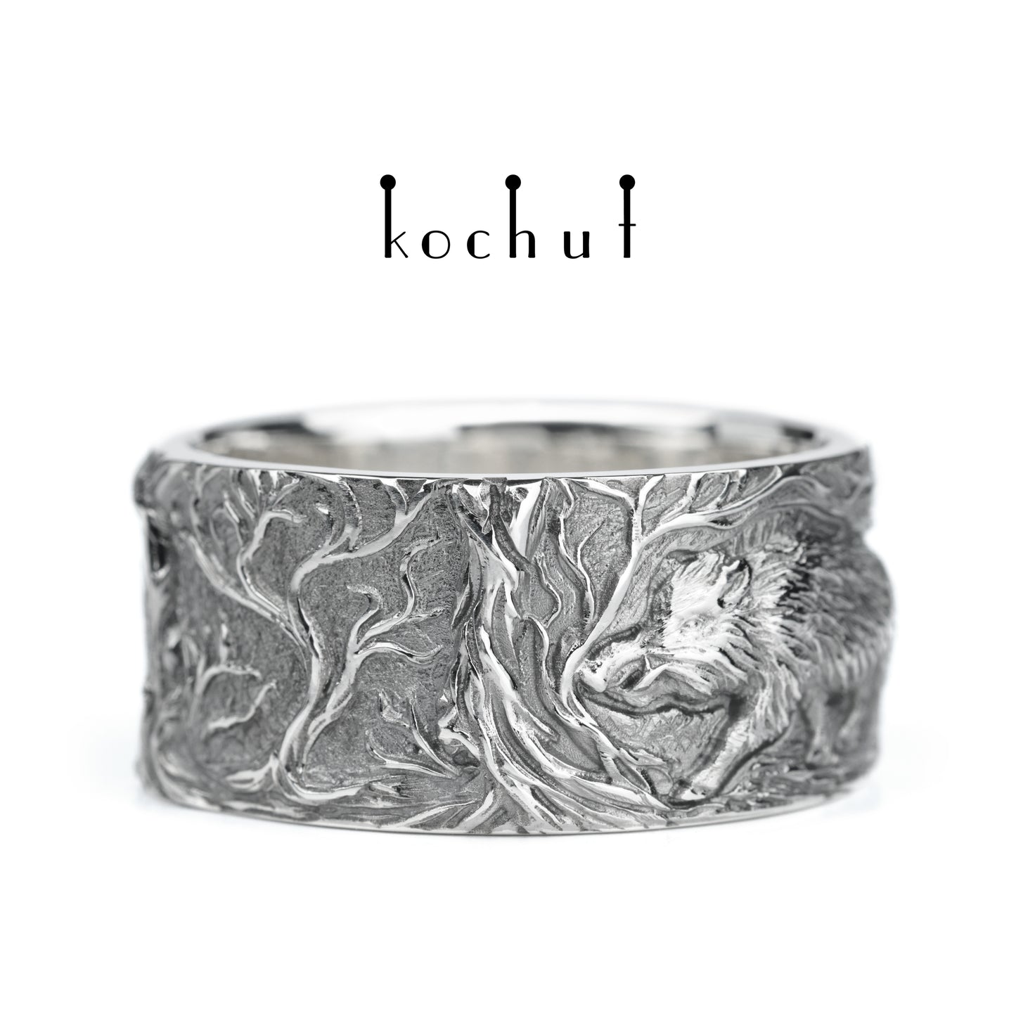 Wildschwein — silberner Ring mit schwarzem Rhodium