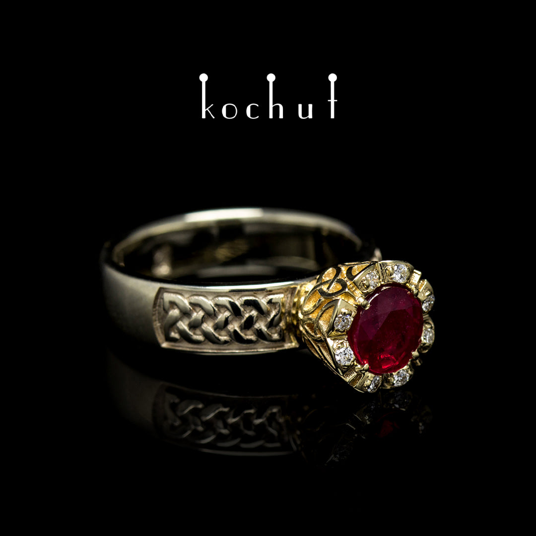 Grand Imperium — Verlobungsring aus Weiß- und Gelbgold mit Rubin und Diamanten