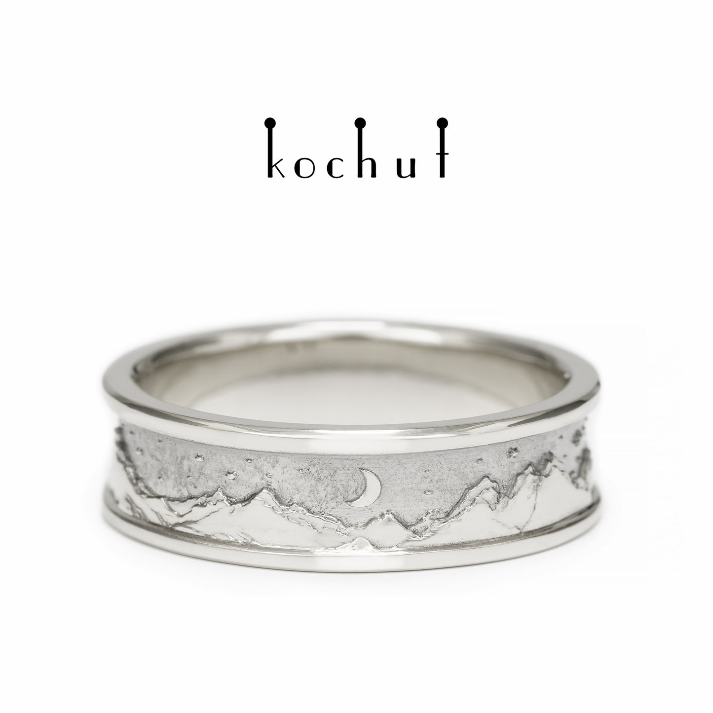 Höhen der Liebe: Sonne und Mond — Ehering aus oxidiertem Silber