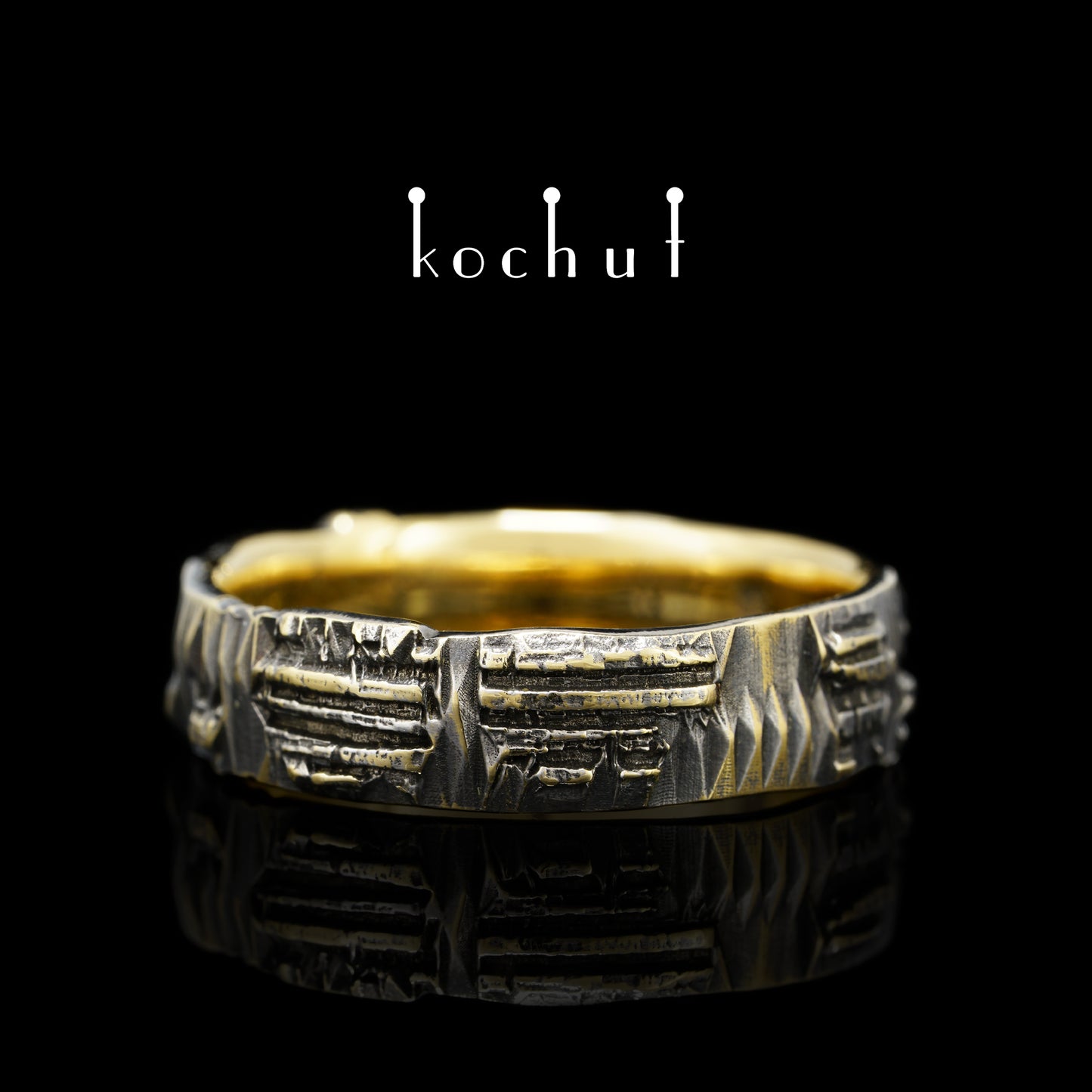 Liebe Code — Ehering aus Gelbgold mit schwarzem Rhodium