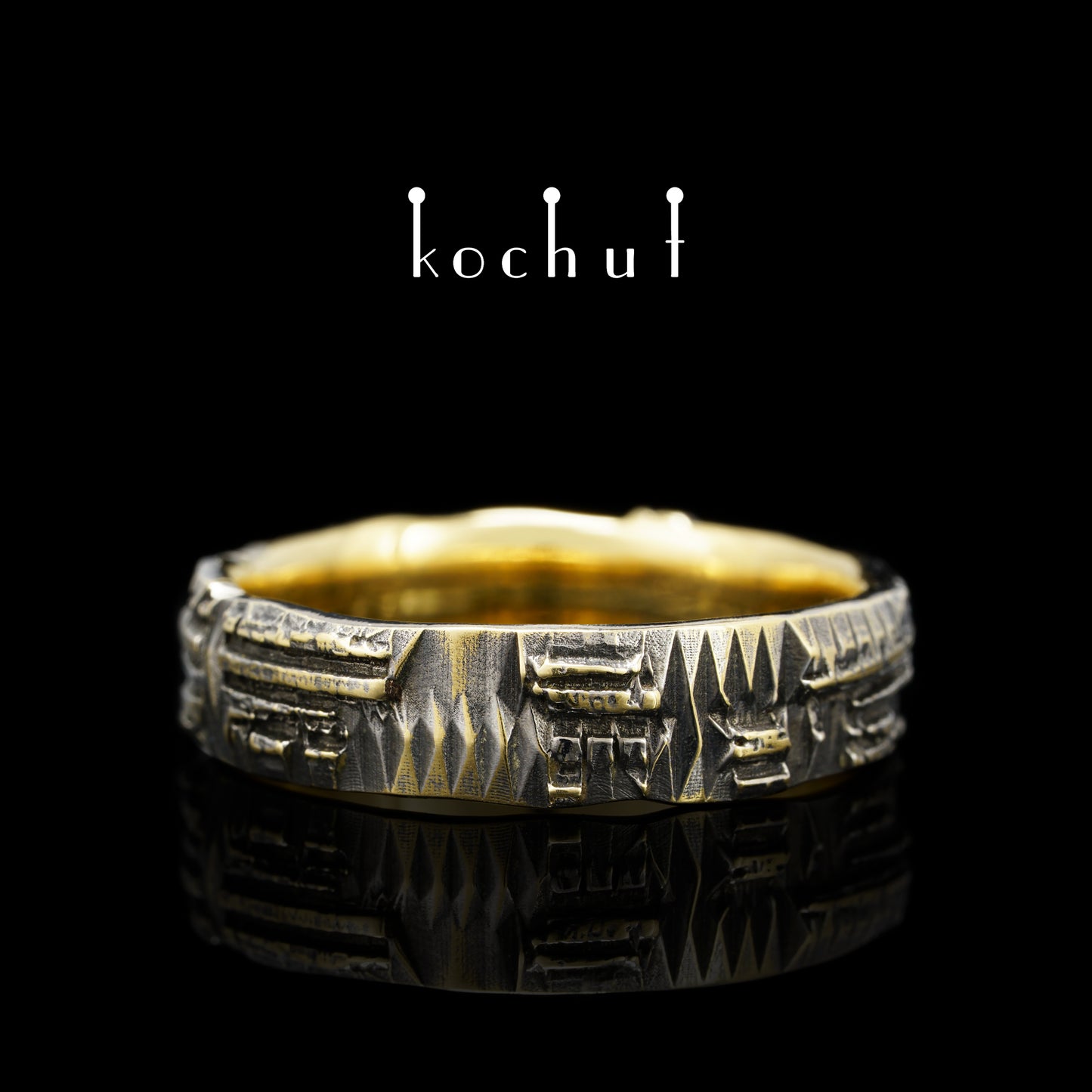 Liebe Code — Ehering aus Gelbgold mit schwarzem Rhodium