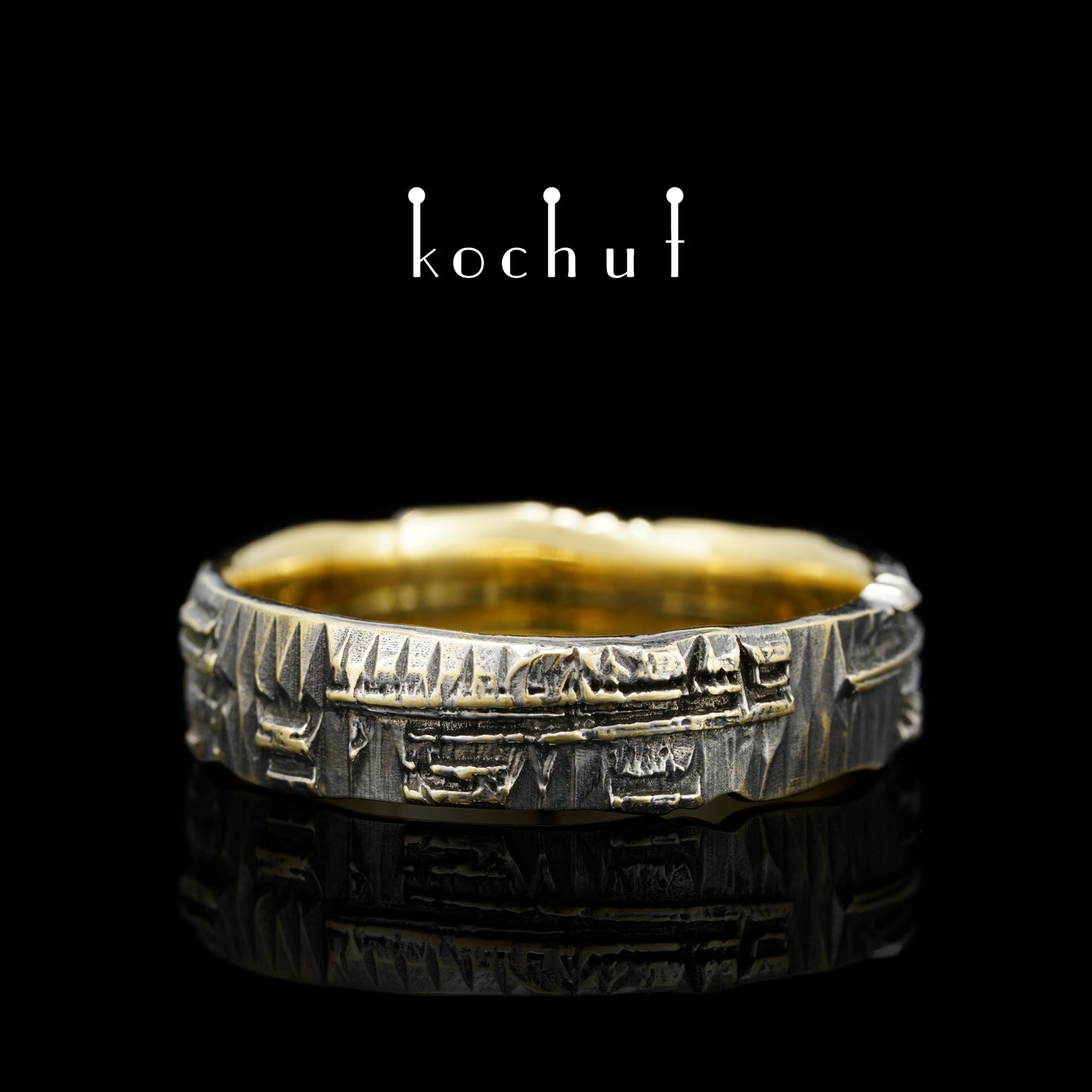 Liebe Code — Ehering aus Gelbgold mit schwarzem Rhodium