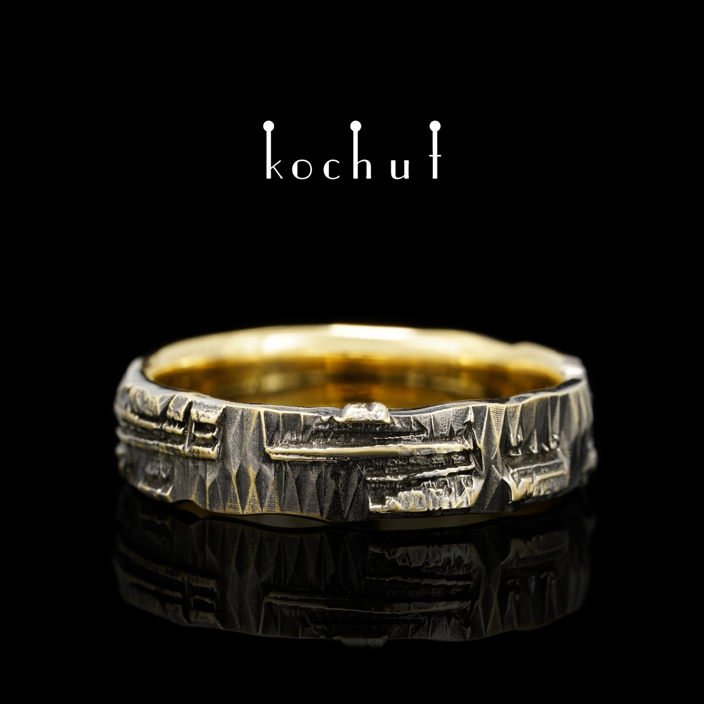 Liebe Code — Ehering aus Gelbgold mit schwarzem Rhodium
