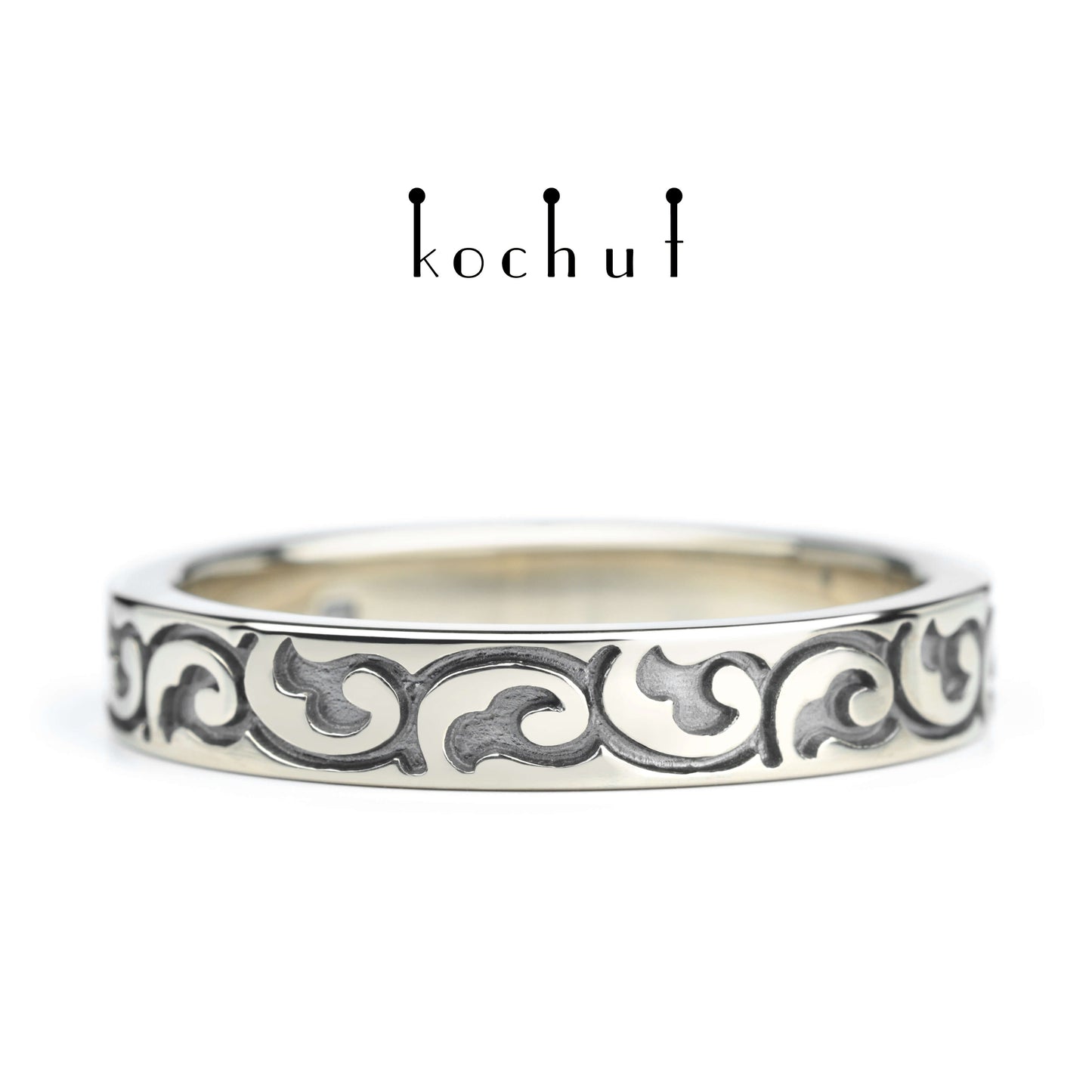 Steppe-Blume — Weißgold-Ehering, beschichtet mit schwarzem Rhodium