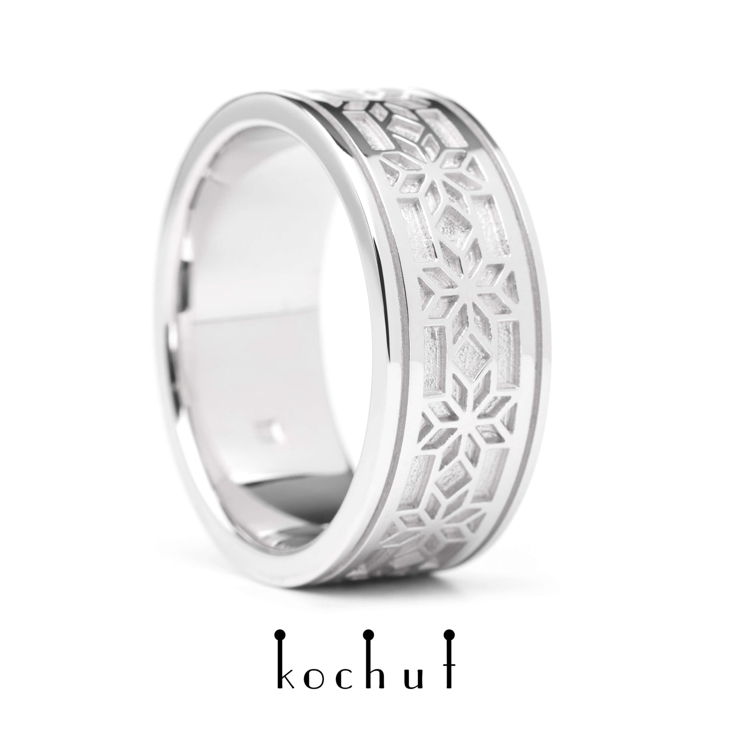 Alatyr — Ehering aus Sterlingsilber, überzogen mit weißem Rhodium