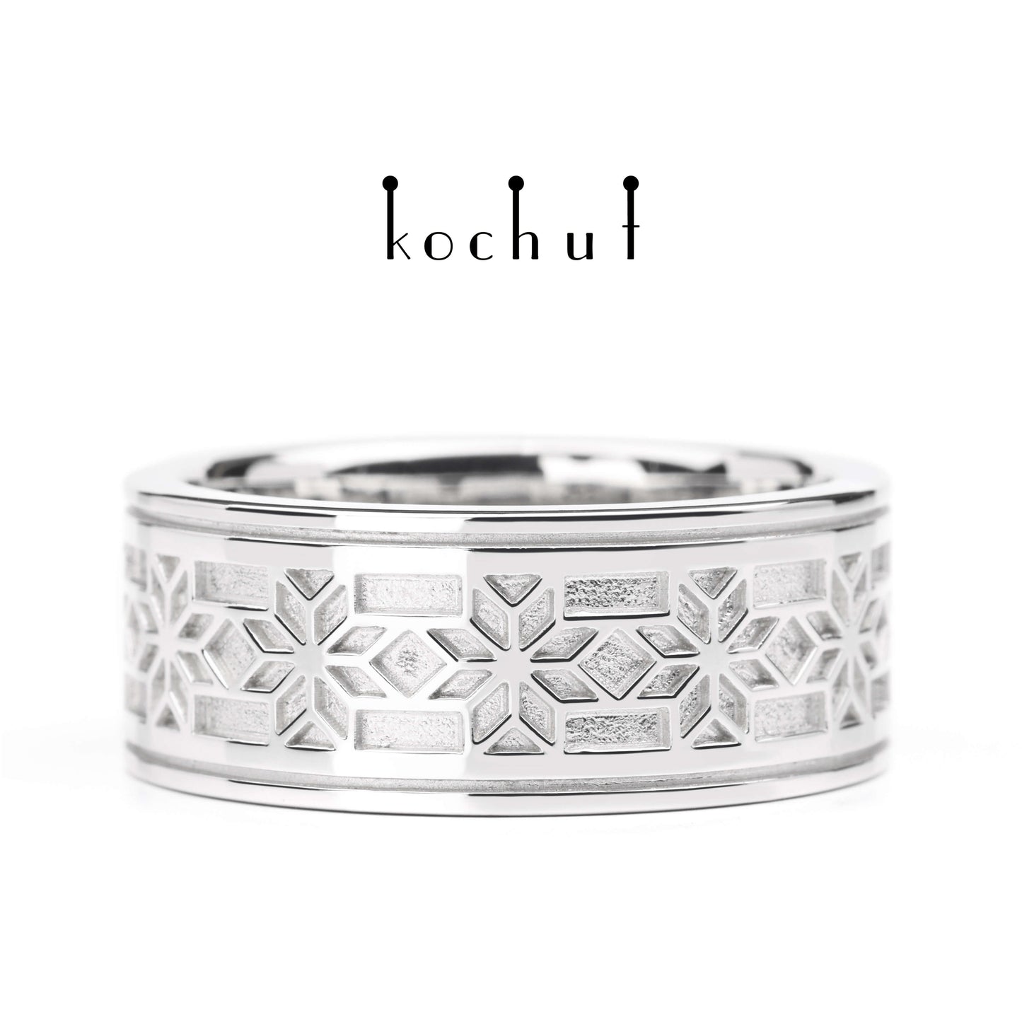 Alatyr — Ehering aus Sterlingsilber, überzogen mit weißem Rhodium
