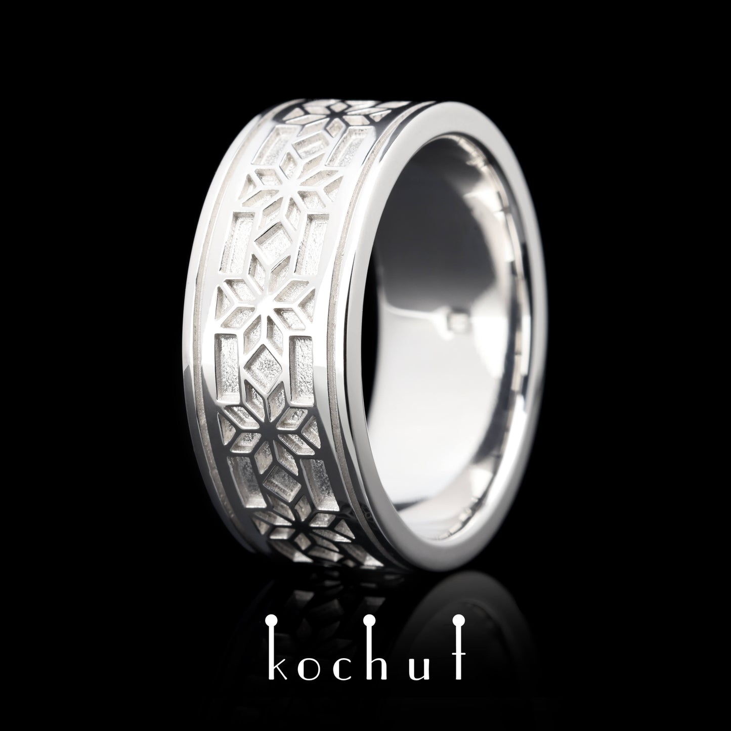 Alatyr — Ehering aus Sterlingsilber, überzogen mit weißem Rhodium