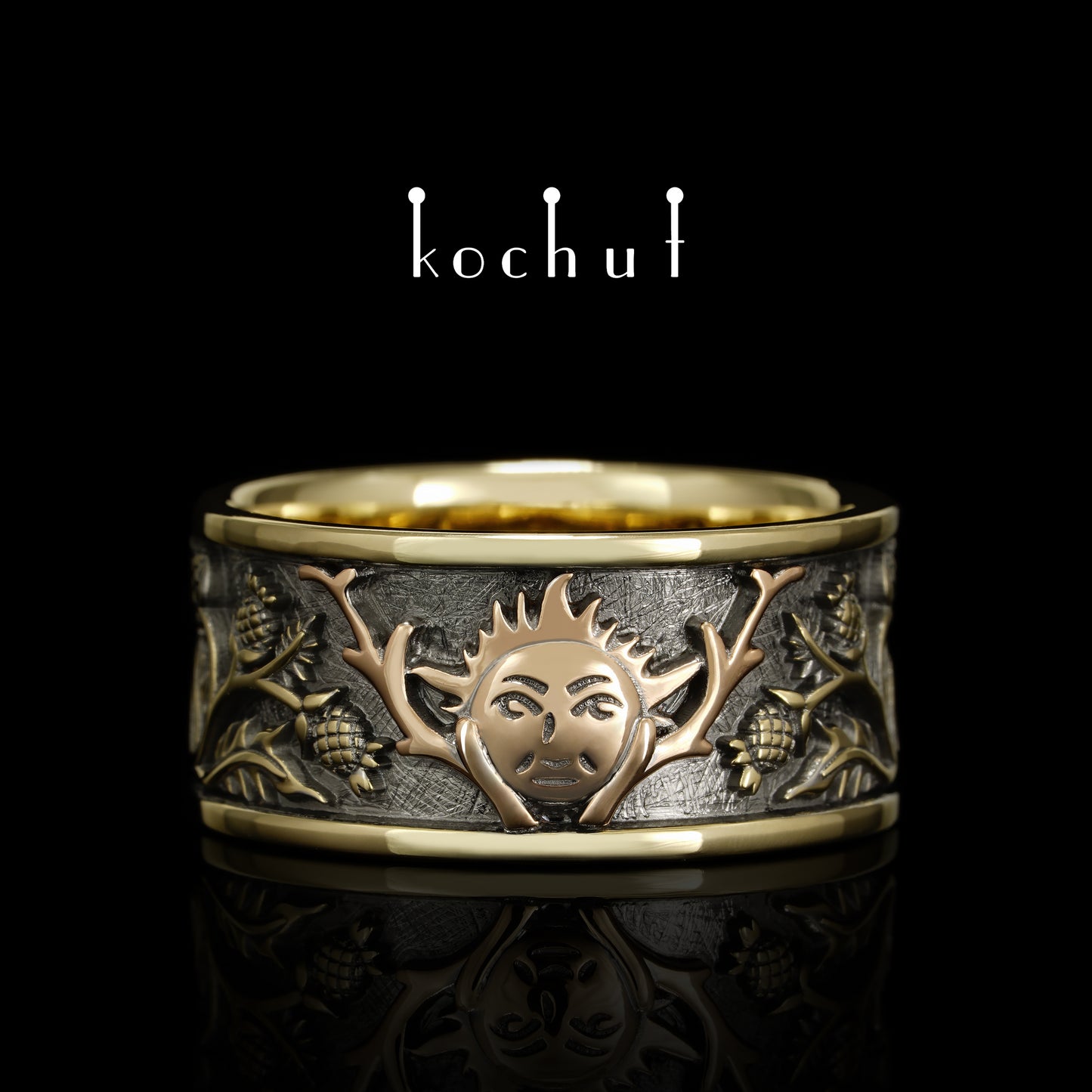 Alchemie der Liebe — Ehering aus Gelb- und Rotgold, überzogen mit schwarzem Rhodium