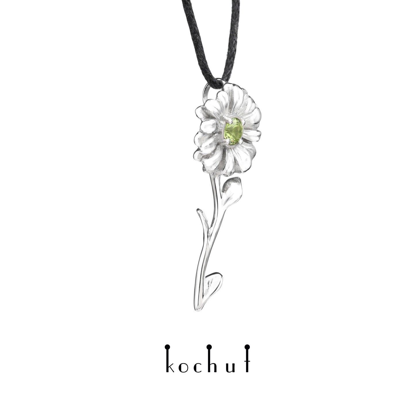 Kamille — Silberanhänger mit Chrysolith, beschichtet mit weißem Rhodium