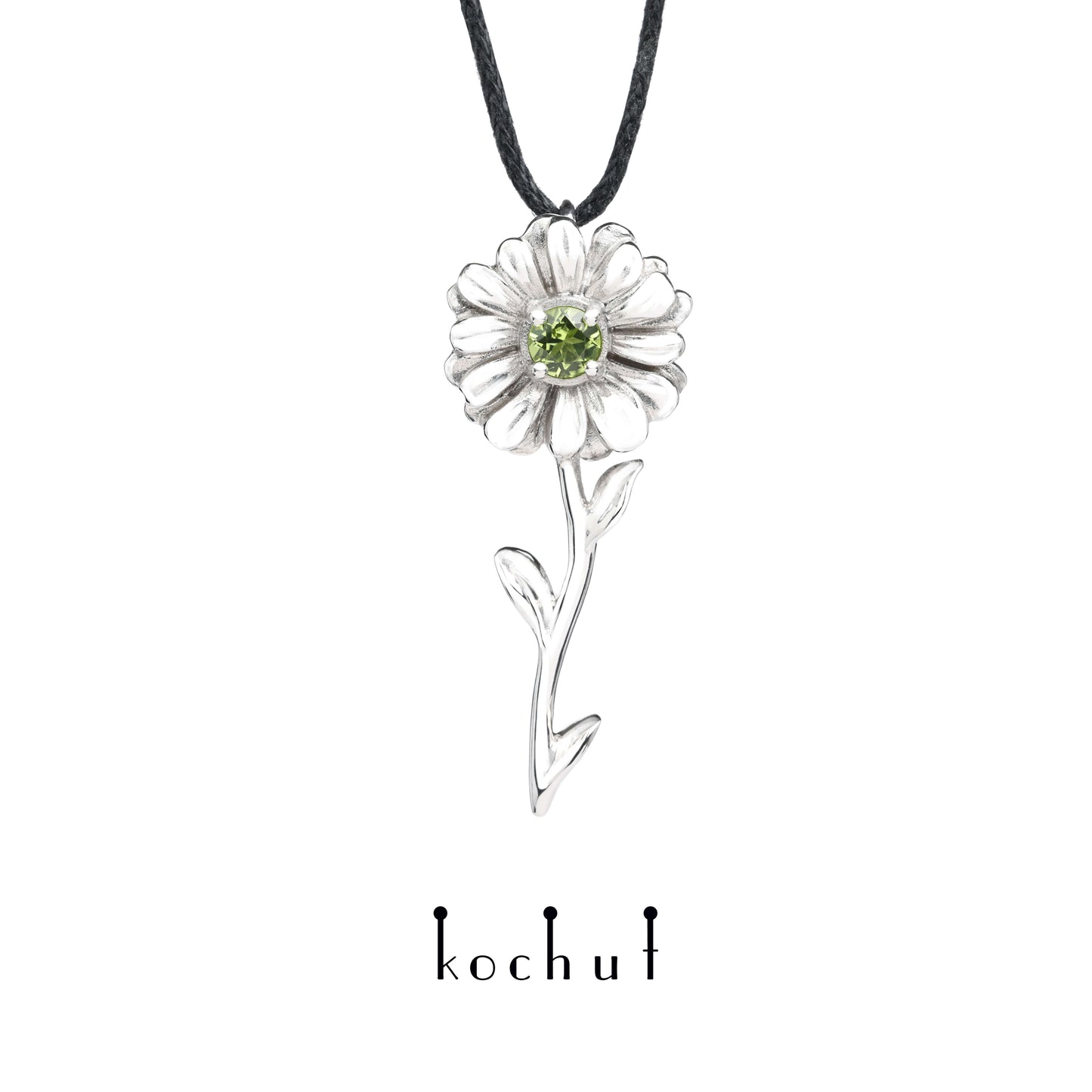 Kamille — Silberanhänger mit Chrysolith, beschichtet mit weißem Rhodium