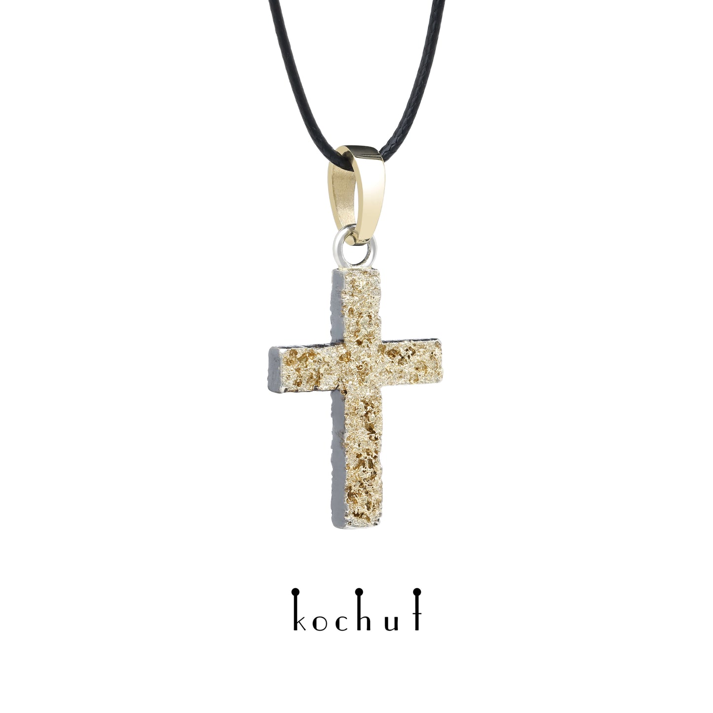 Leib und Seele mit einem Baum — Kreuz aus oxidiertem Silber mit Gelbgoldbeschichtung