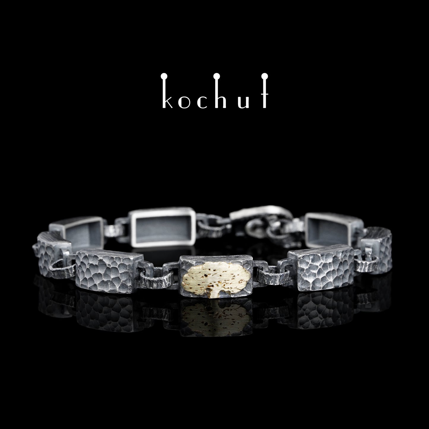 Baum des Lebens — Armband aus oxidiertem Silber und Gelbgold