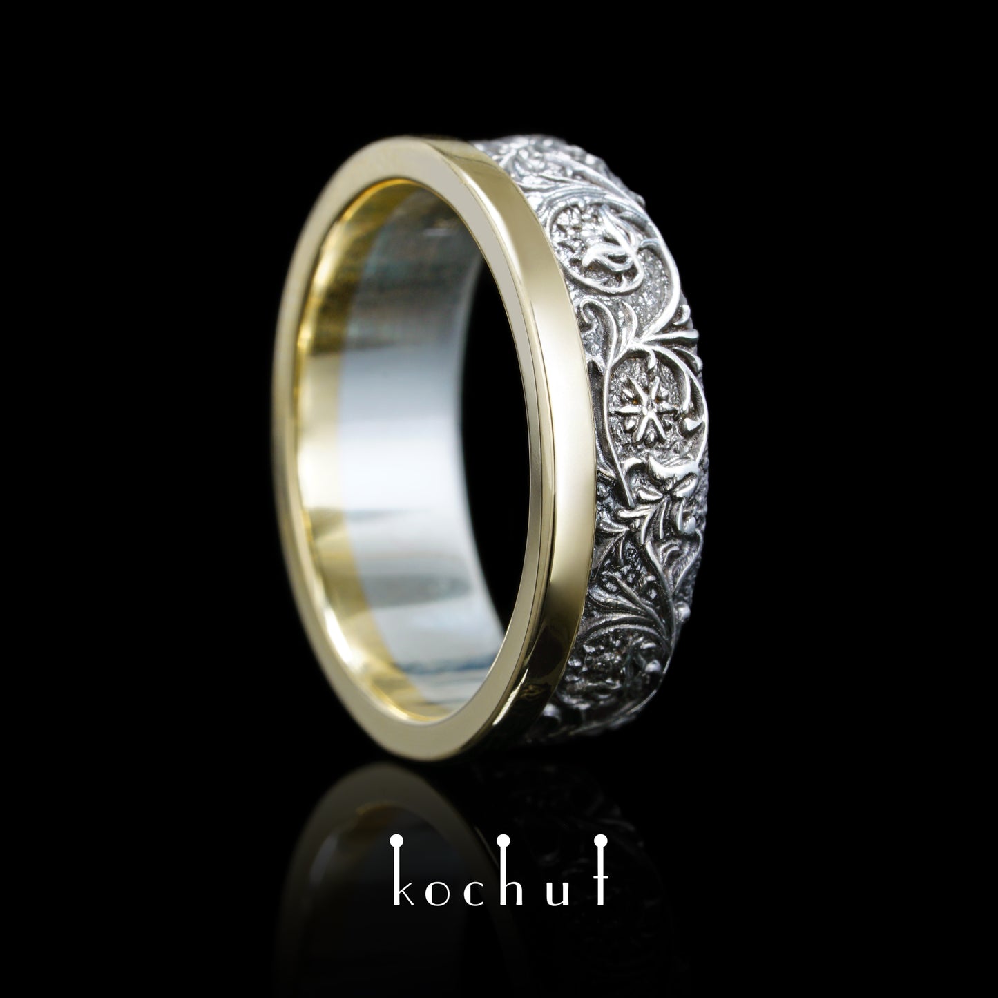 Harmonie der Natur — Ring aus Silber und Gelbgold, überzogen mit schwarzem Rhodium