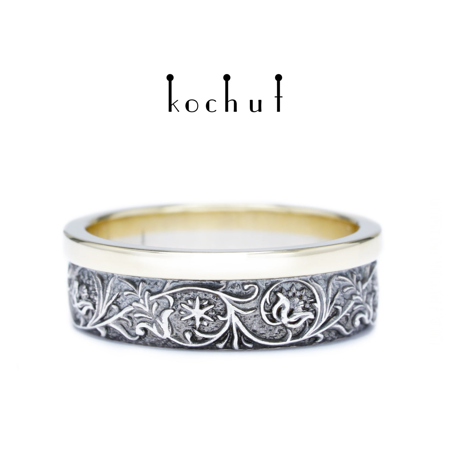 Harmonie der Natur — Ring aus Silber und Gelbgold, überzogen mit schwarzem Rhodium
