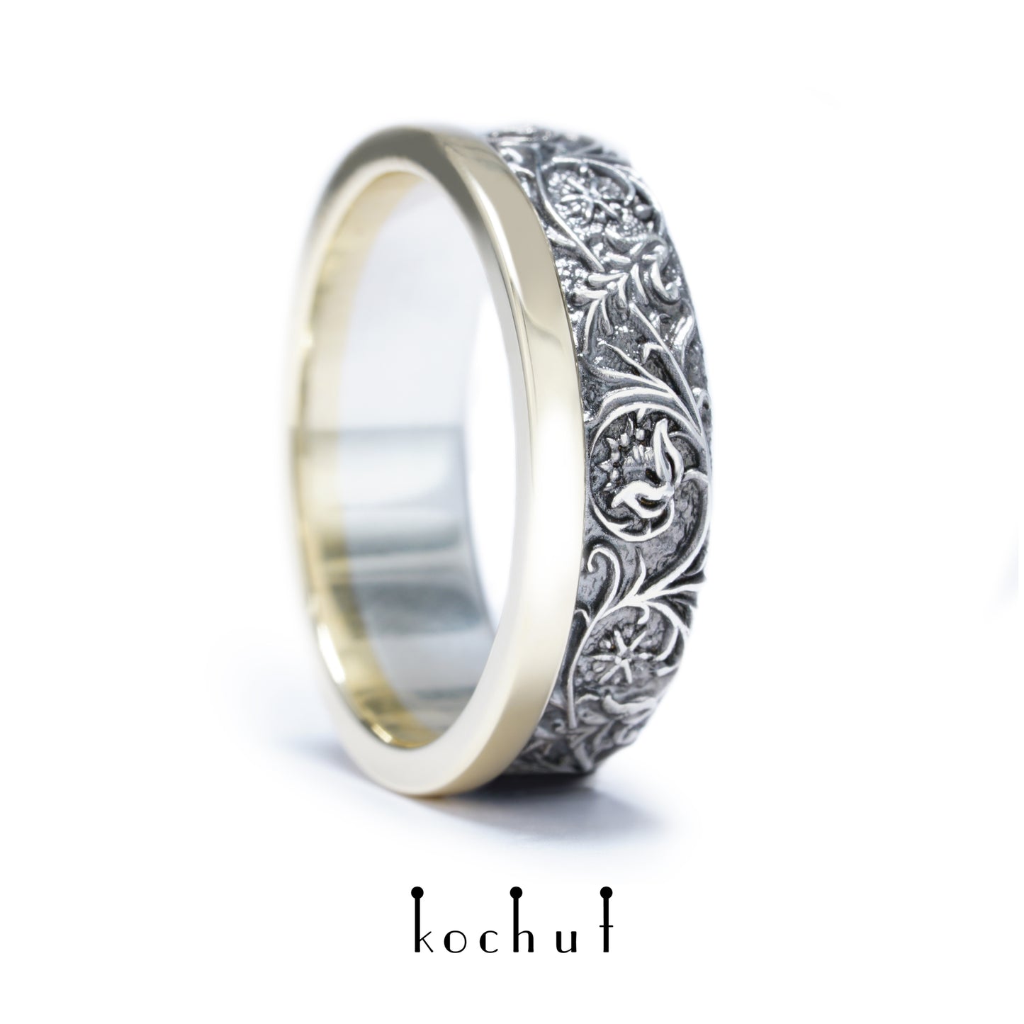 Harmonie der Natur — Ring aus Silber und Gelbgold, überzogen mit schwarzem Rhodium