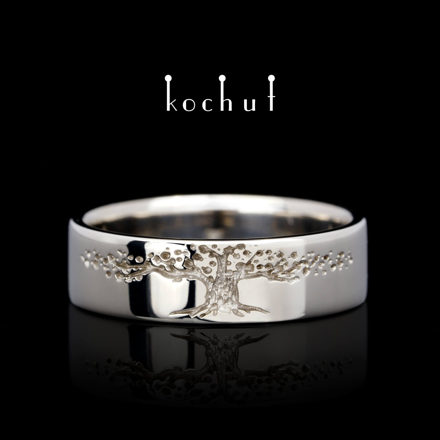 Baum des Lebens — Ehering aus Palladium-Gold
