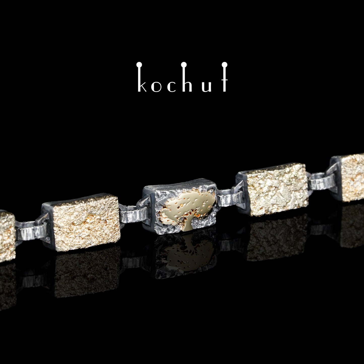 Leib und Seele: Baum des Lebens — Armband aus Gelbgold und oxidiertem Silber