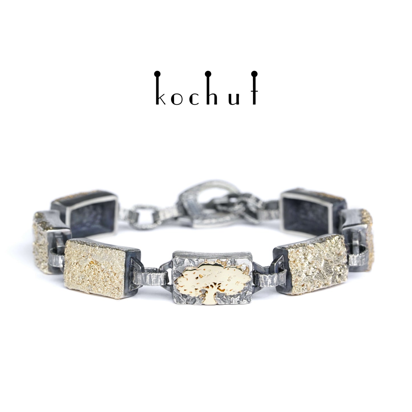 Leib und Seele: Baum des Lebens — Armband aus Gelbgold und oxidiertem Silber