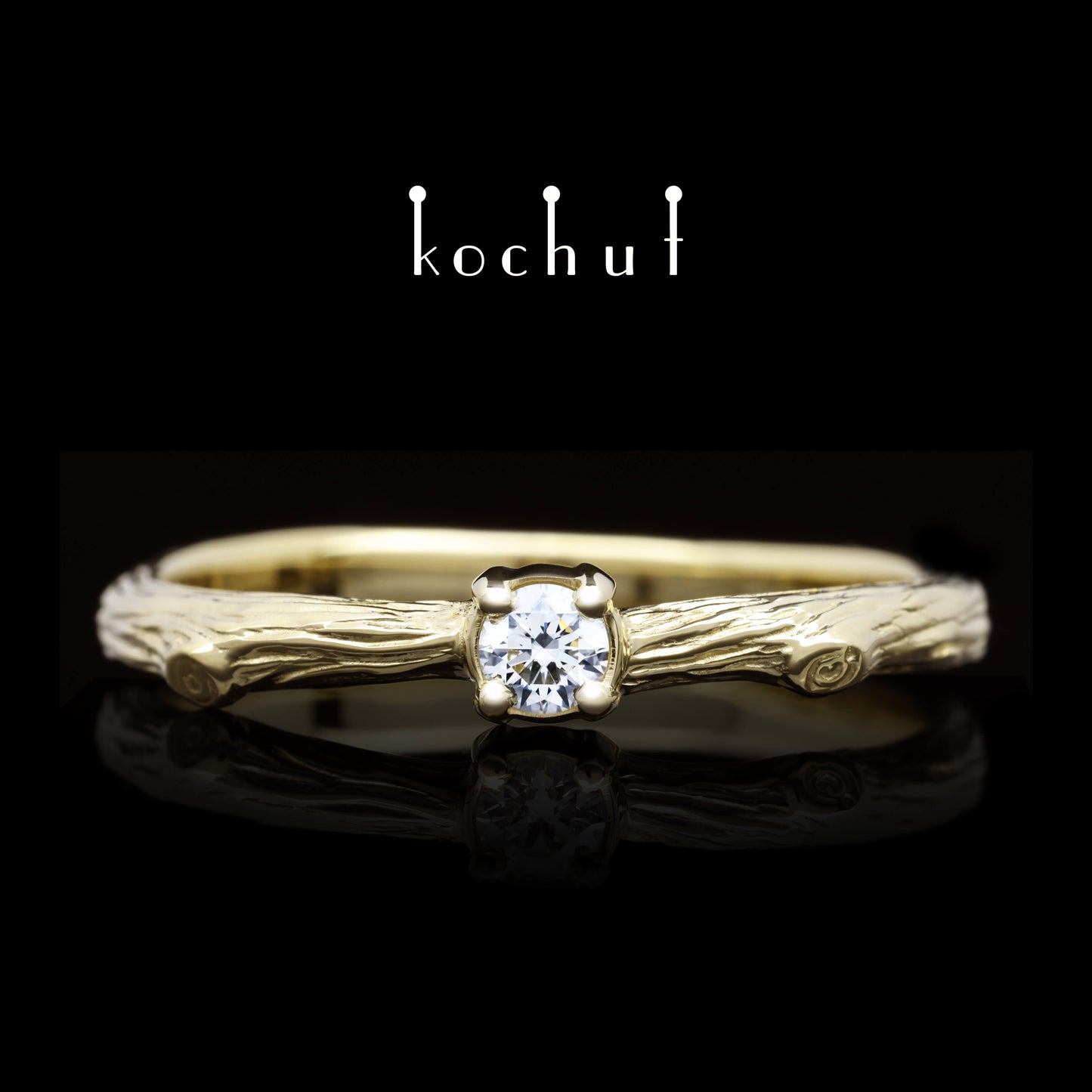 Zartes Zweig — Gelbgold-Verlobungsring mit Diamant