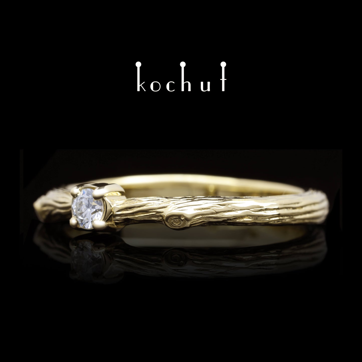 Zartes Zweig — Gelbgold-Verlobungsring mit Diamant