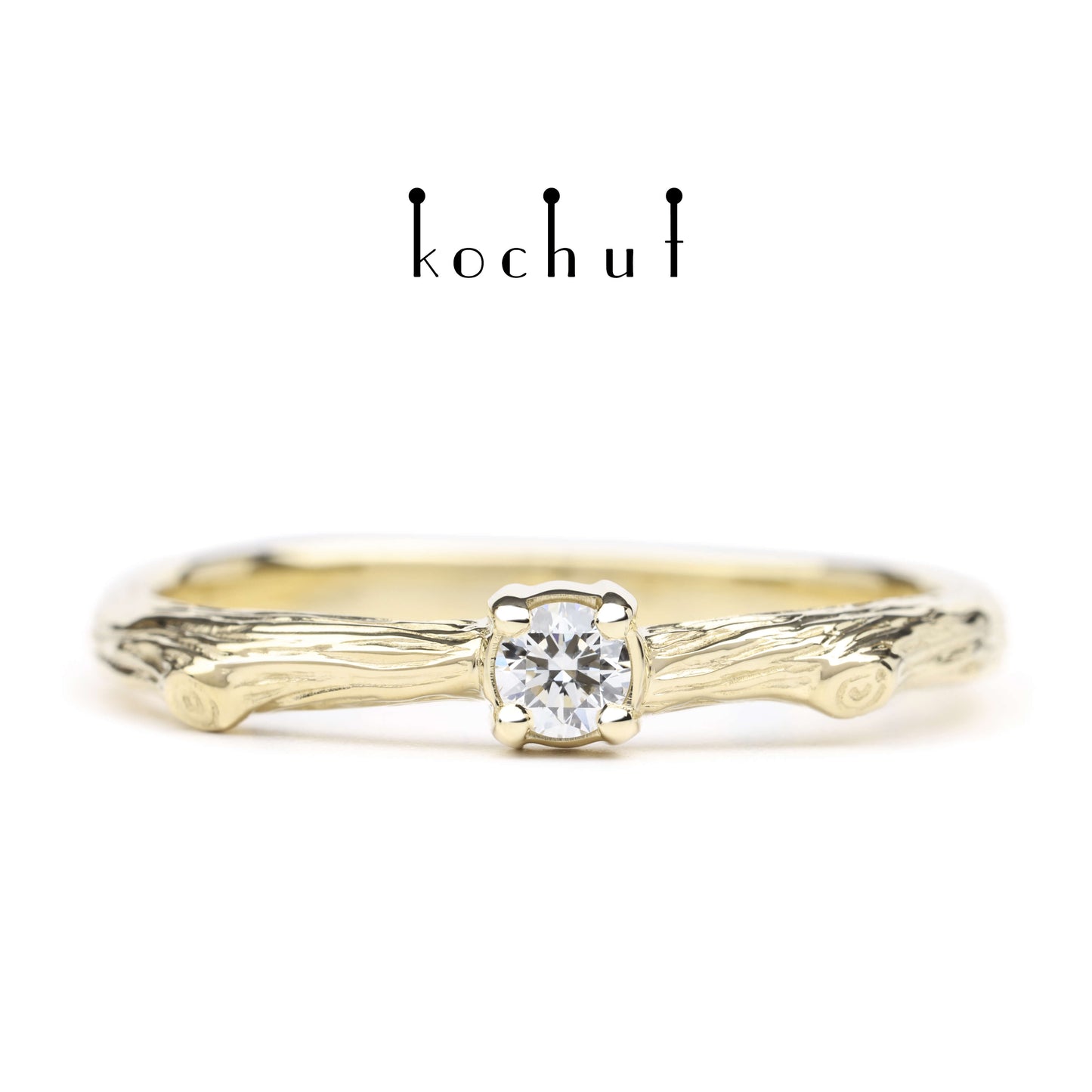 Zartes Zweig — Gelbgold-Verlobungsring mit Diamant