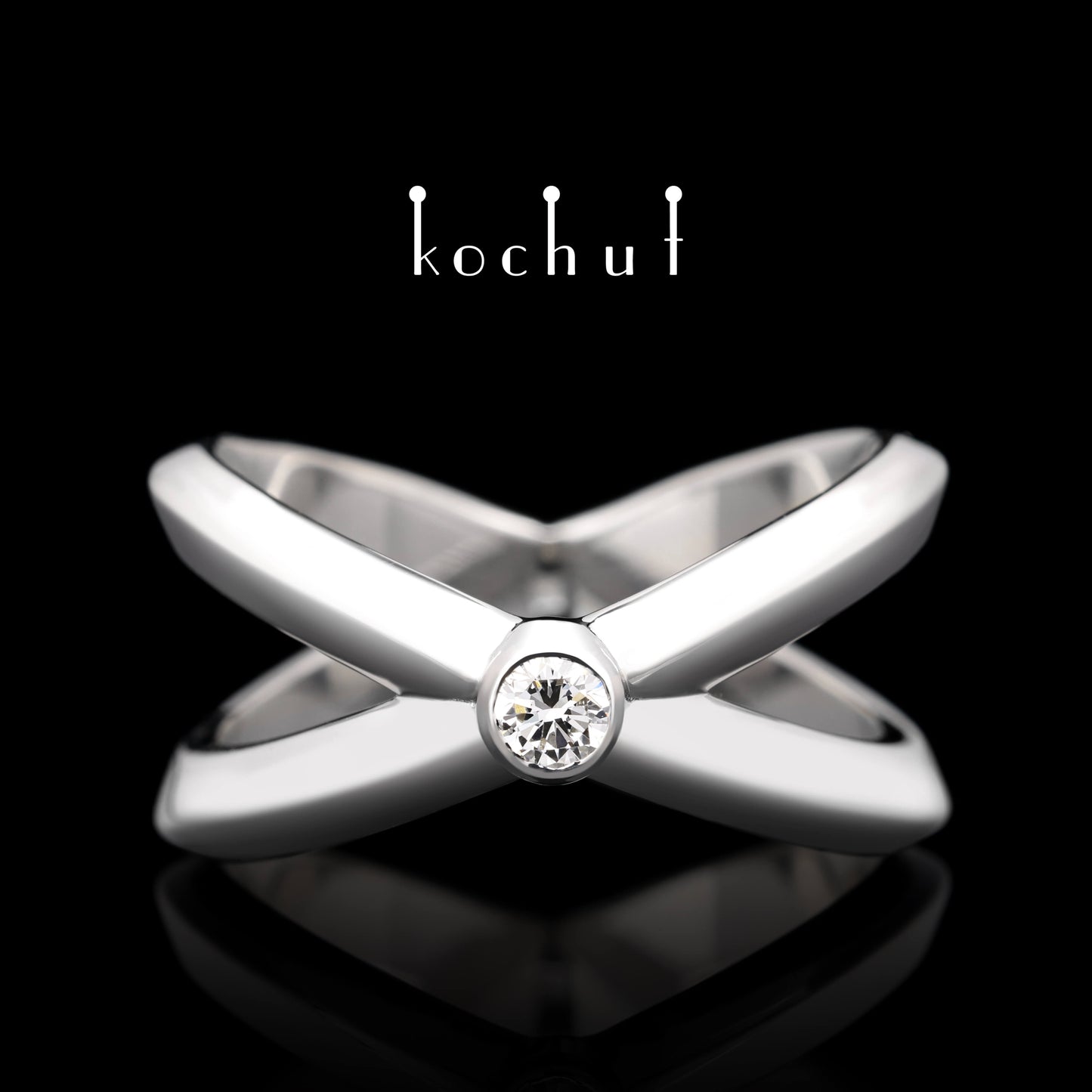 Der Kontaktpunkt – Ring aus Weißgold mit Diamant, überzogen mit weißem Rhodium