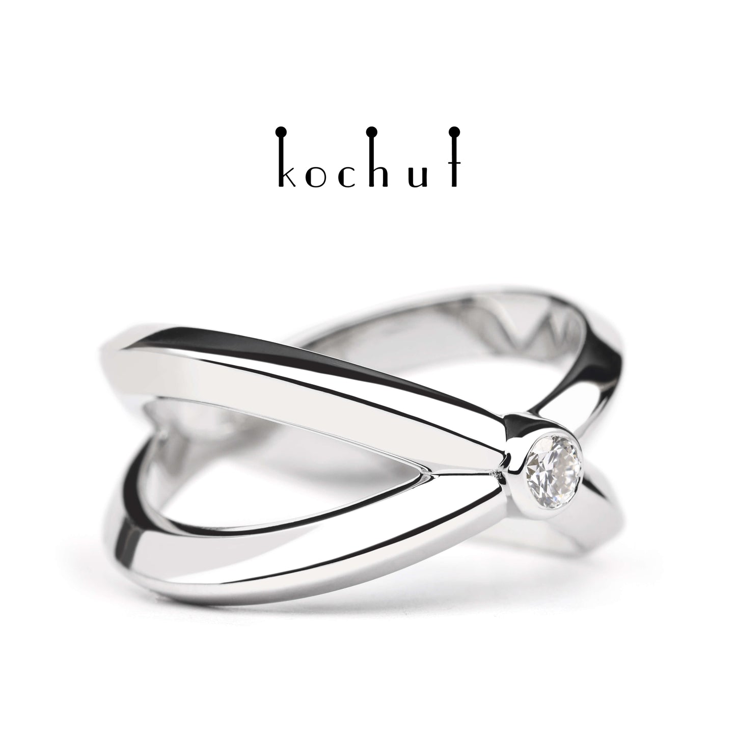 Der Kontaktpunkt – Ring aus Weißgold mit Diamant, überzogen mit weißem Rhodium