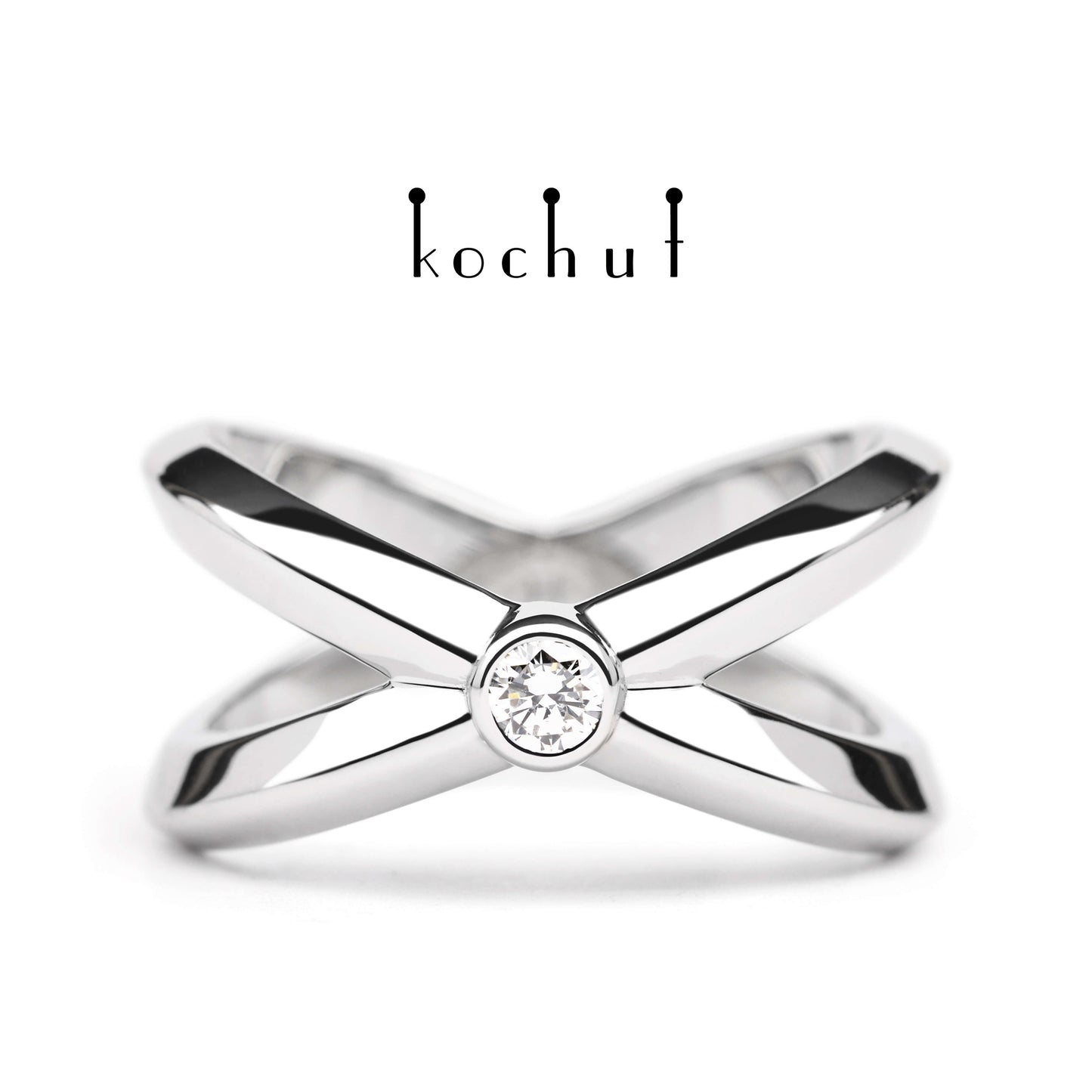 Der Kontaktpunkt – Ring aus Weißgold mit Diamant, überzogen mit weißem Rhodium
