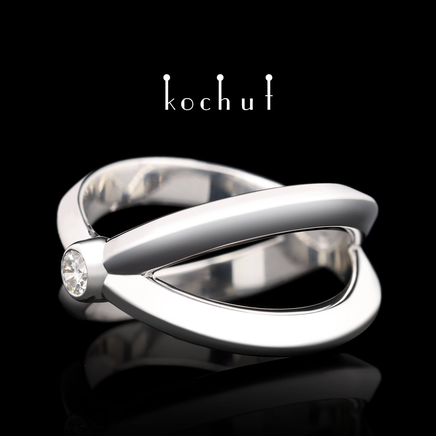 Der Kontaktpunkt – Ring aus Weißgold mit Diamant, überzogen mit weißem Rhodium