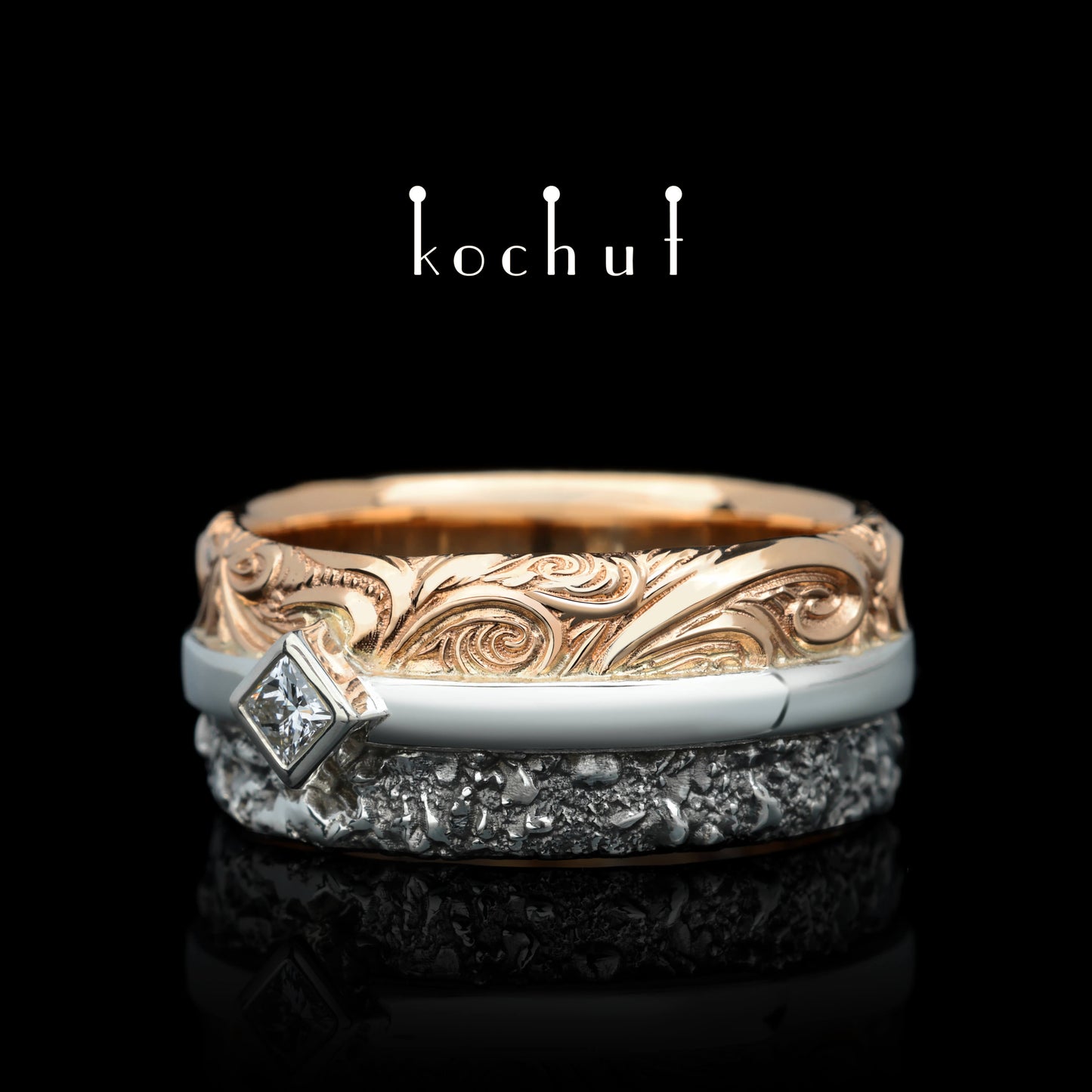 In Freude und Leid — Ehering aus Rotgold und Silber, überzogen mit schwarzem Rhodium
