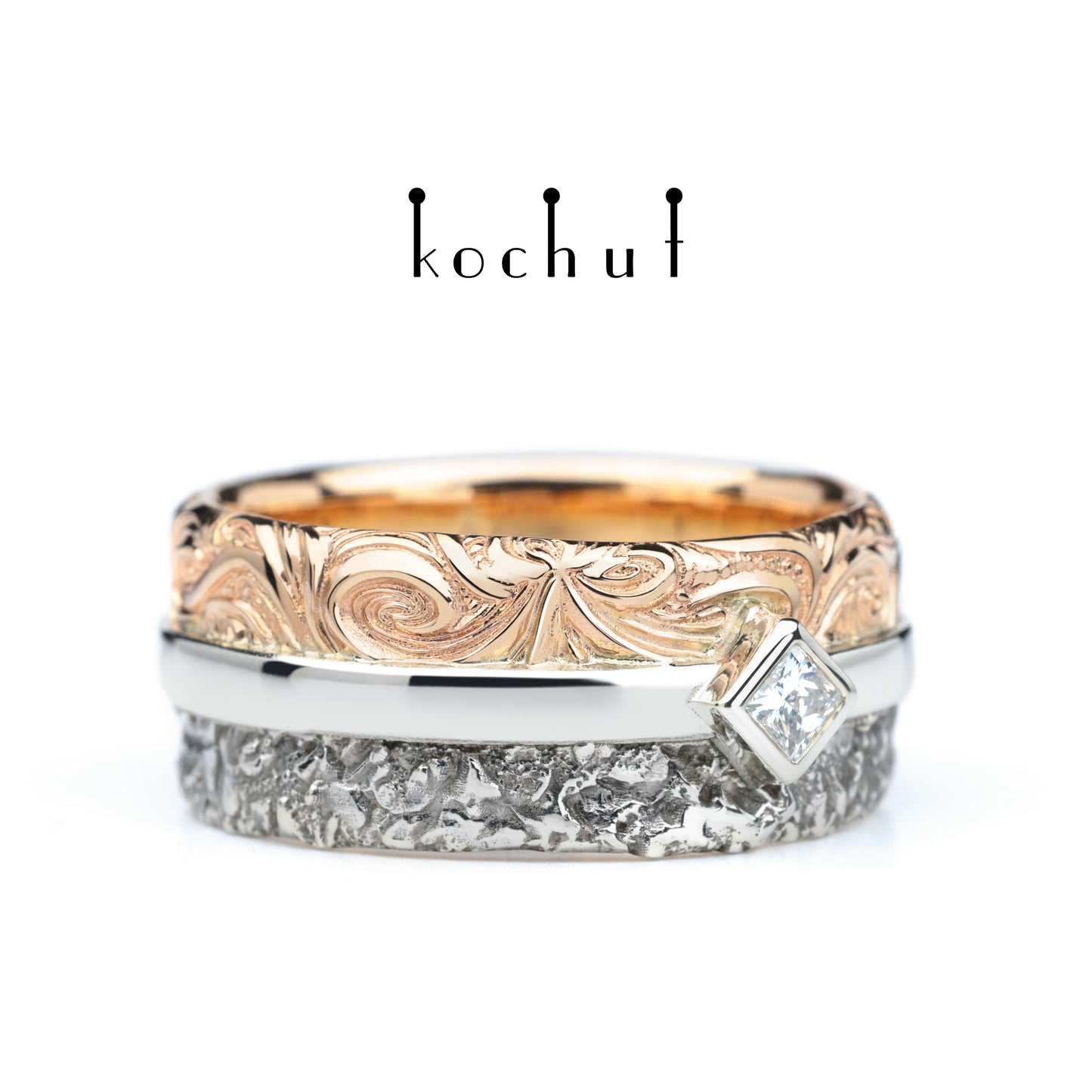 In Freude und Leid — Ehering aus Rotgold und Silber, überzogen mit schwarzem Rhodium