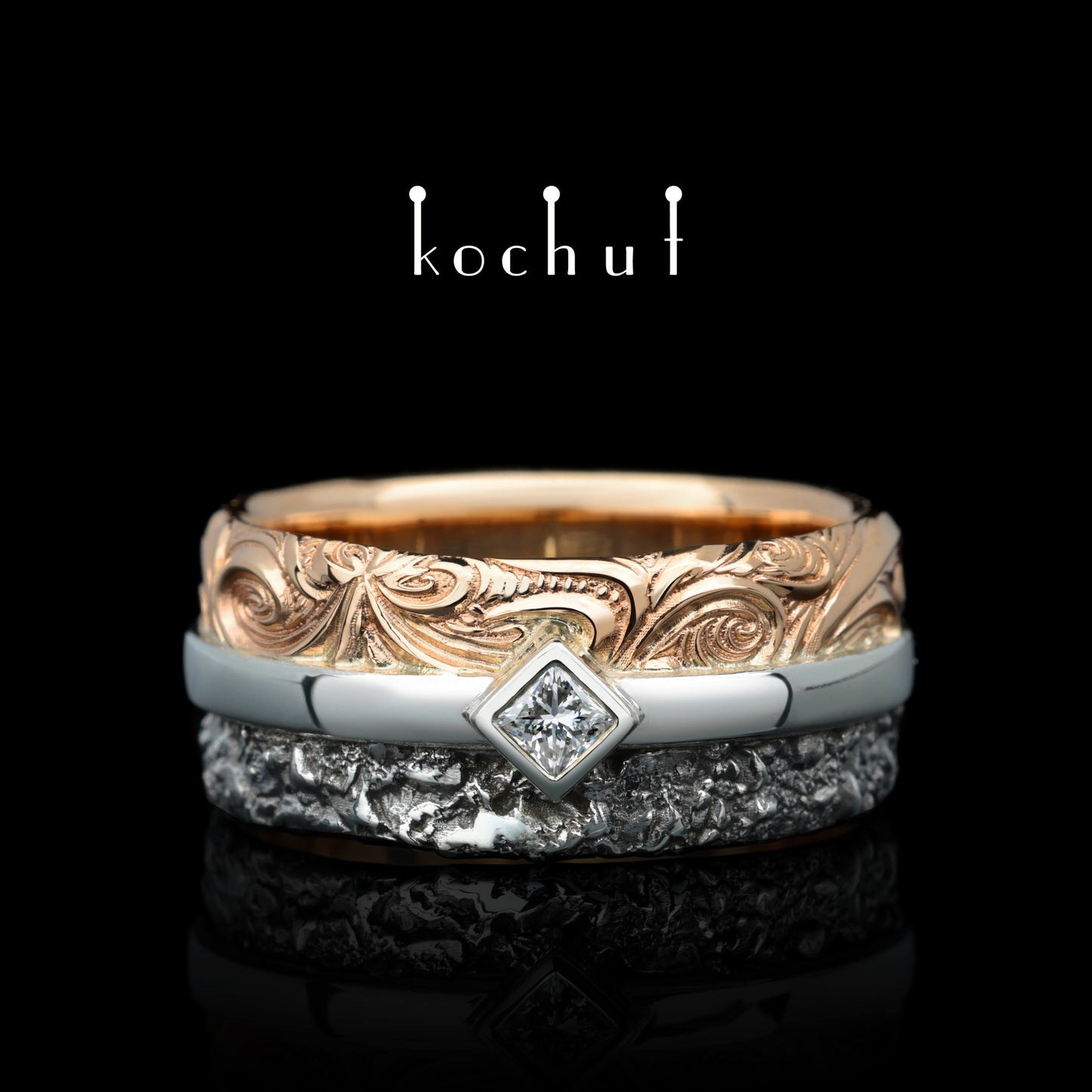 In Freude und Leid — Ehering aus Rotgold und Silber, überzogen mit schwarzem Rhodium