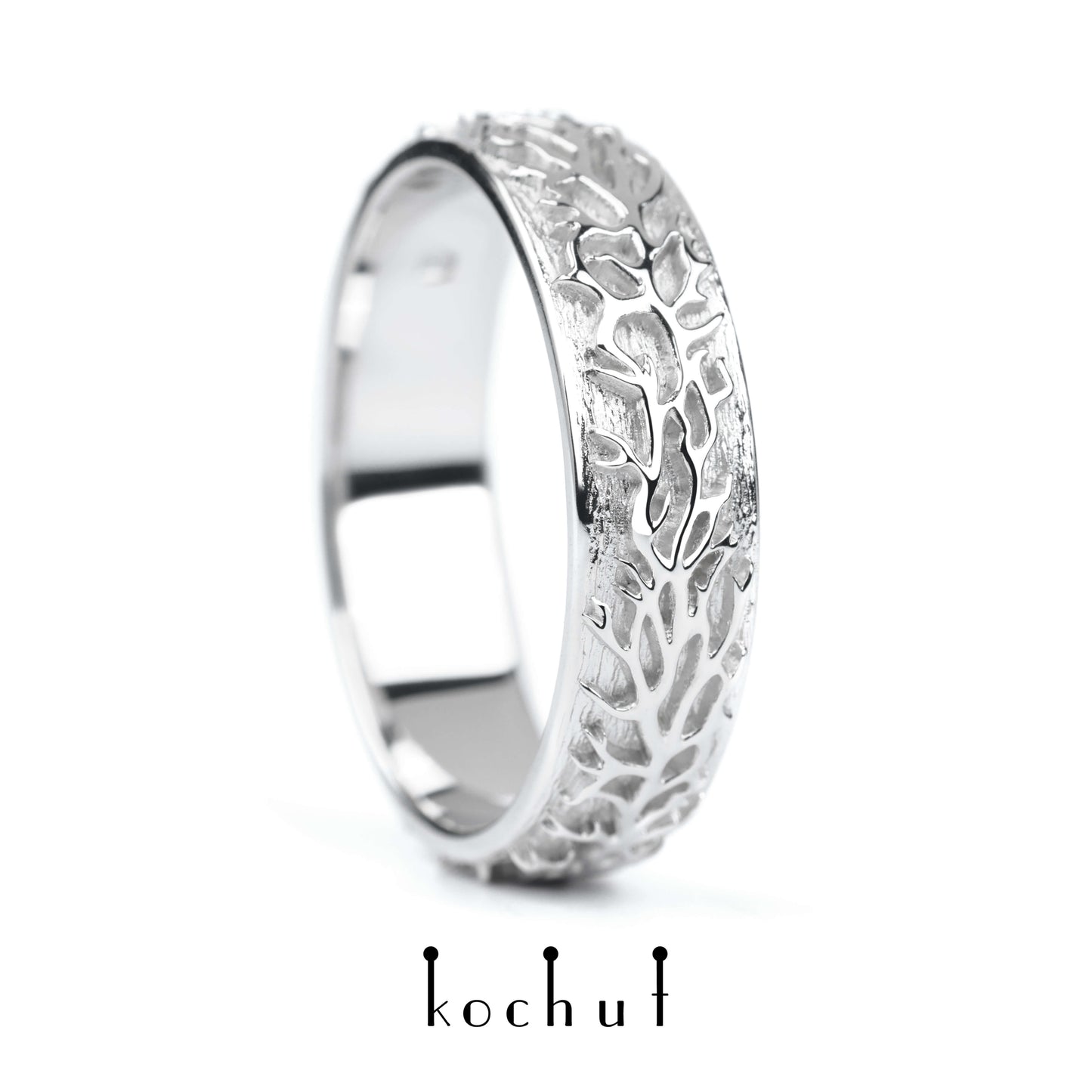 Wald — Ehering aus Weißgold, rhodiniert